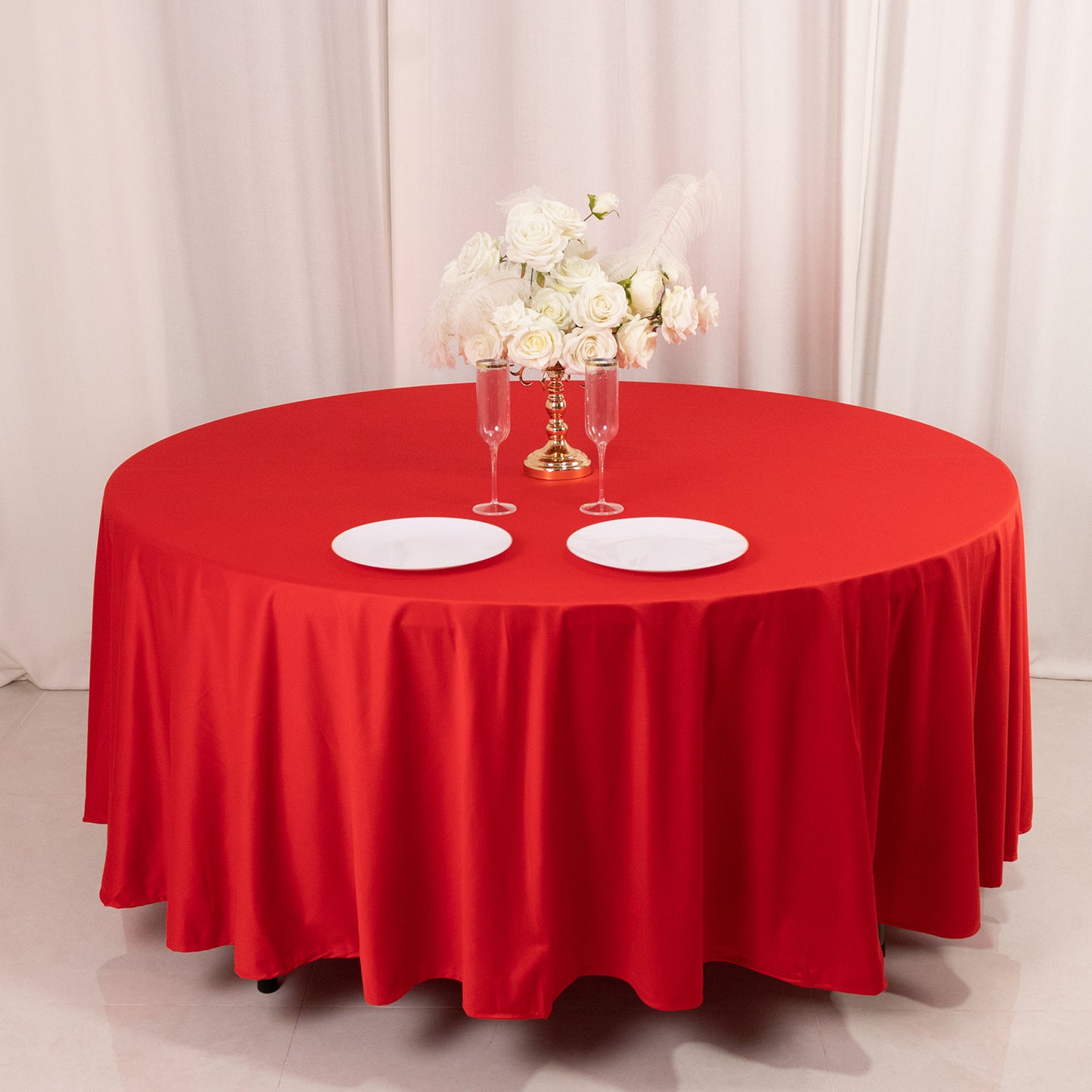 108" Red Premium Scuba Round Tablecloth, Wrinkle Free Polyester Tablecloth