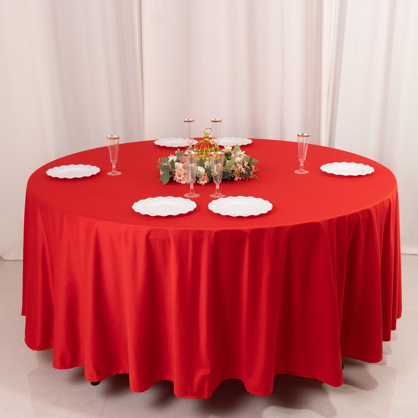 108" Red Premium Scuba Round Tablecloth, Wrinkle Free Polyester Tablecloth