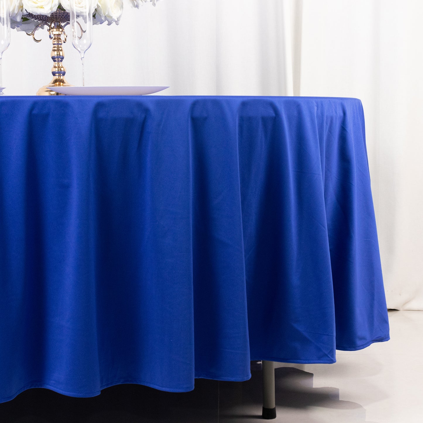 108" Royal Blue Scuba Round Tablecloth, Wrinkle Free Polyester Tablecloth