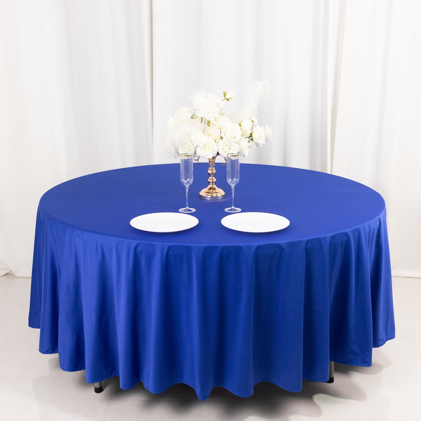108" Royal Blue Scuba Round Tablecloth, Wrinkle Free Polyester Tablecloth
