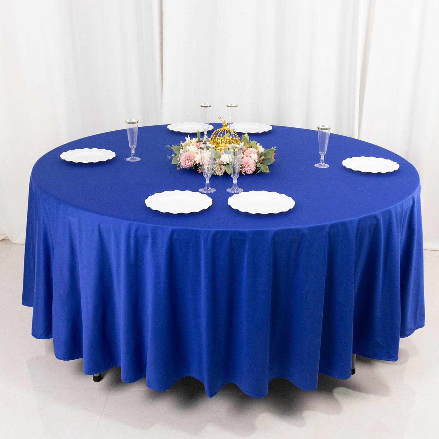 108" Royal Blue Scuba Round Tablecloth, Wrinkle Free Polyester Tablecloth