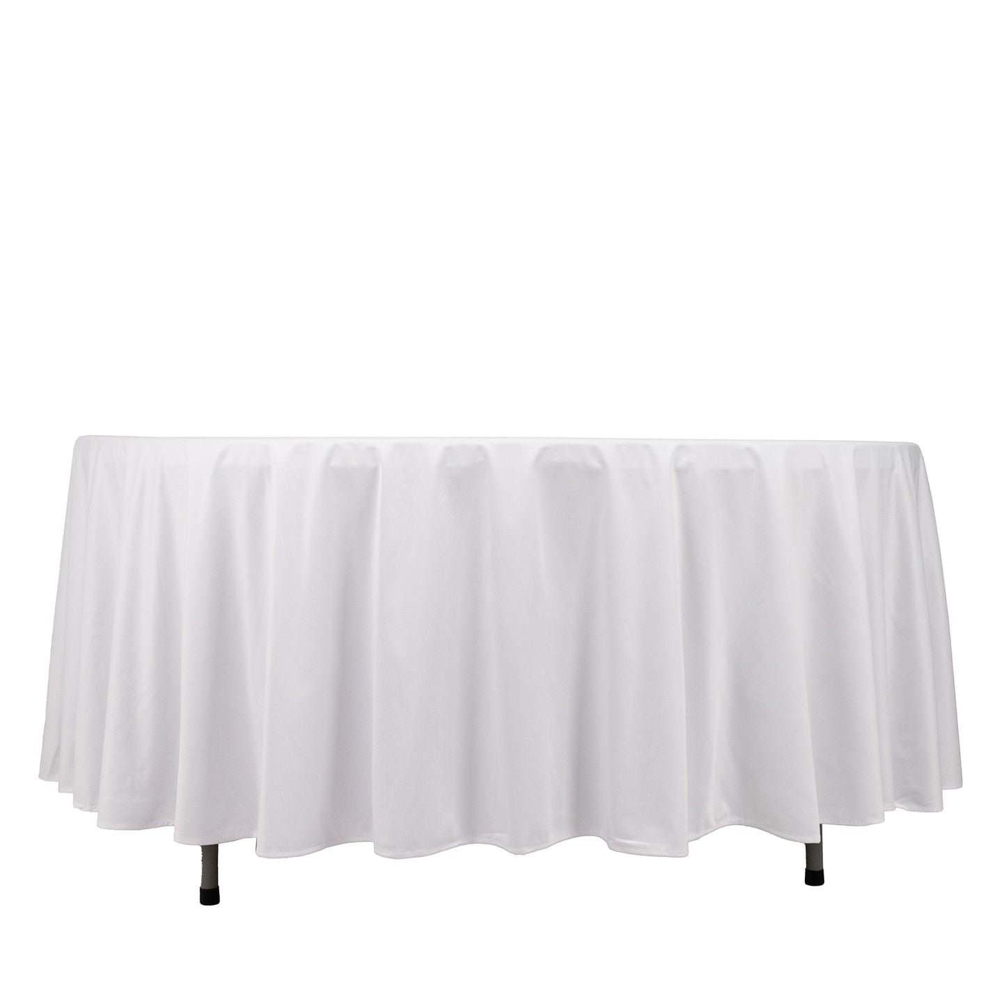 108" White Premium Scuba Round Tablecloth, Wrinkle Free Polyester Tablecloth