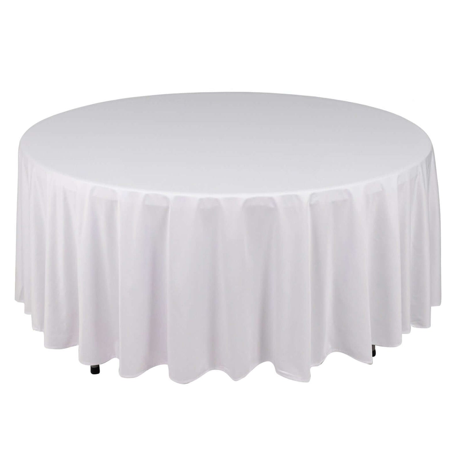 108" White Premium Scuba Round Tablecloth, Wrinkle Free Polyester Tablecloth