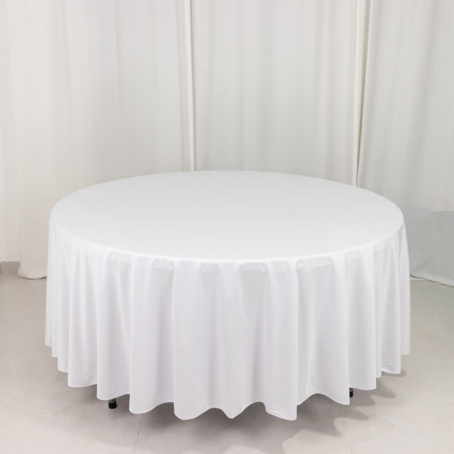 108" White Premium Scuba Round Tablecloth, Wrinkle Free Polyester Tablecloth