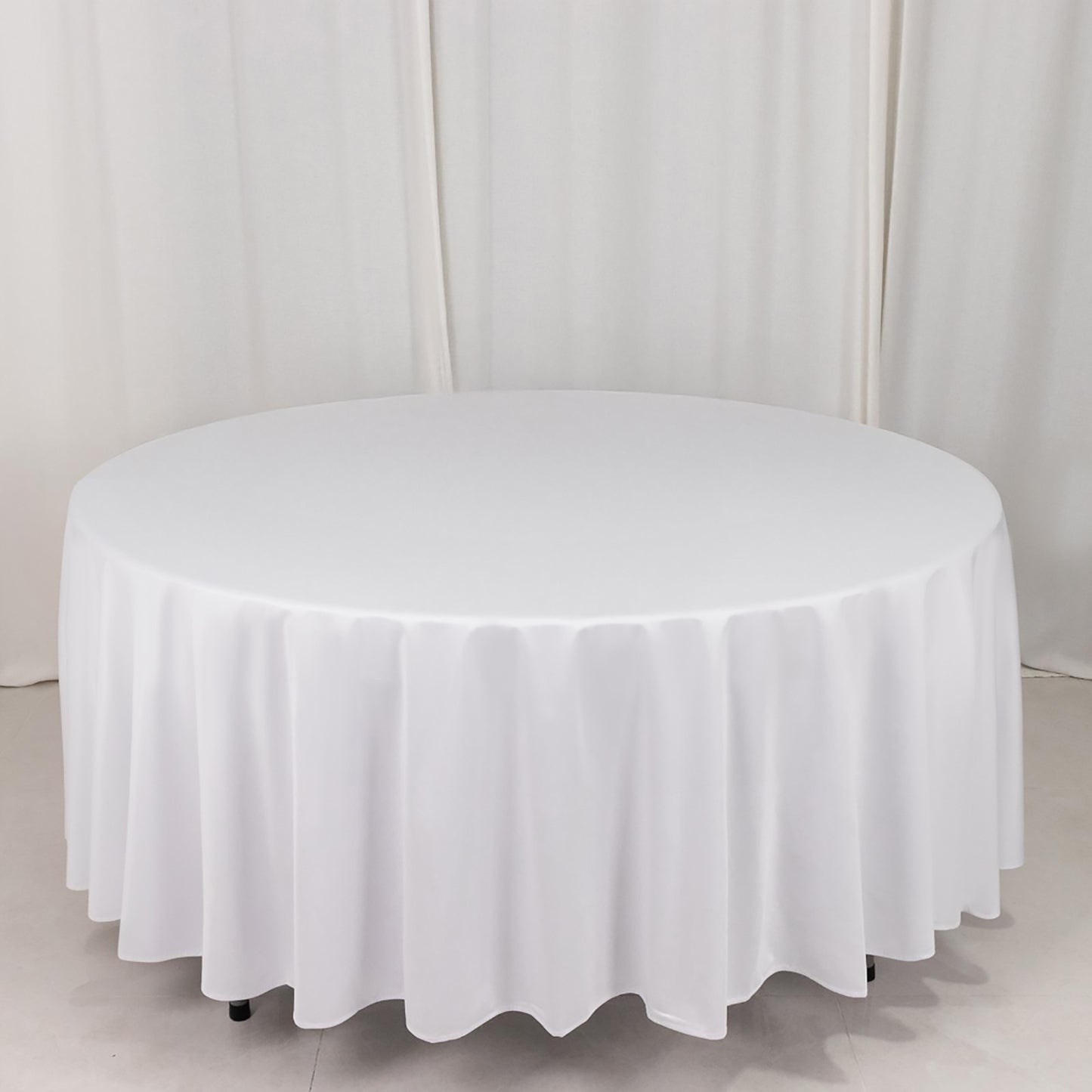 108" White Scuba Round Tablecloth, Wrinkle Free Polyester Tablecloth