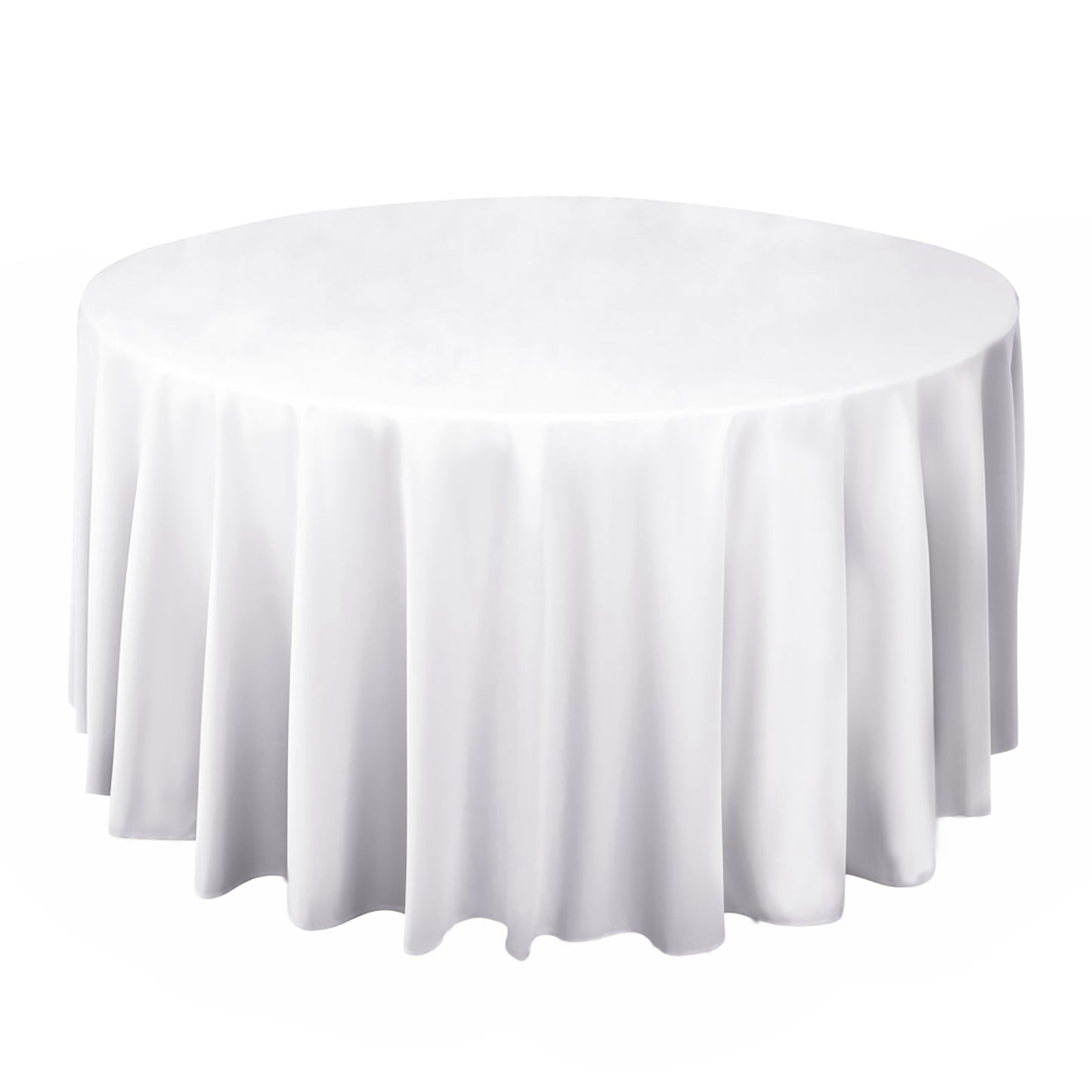 108" White Scuba Round Tablecloth, Wrinkle Free Polyester Tablecloth