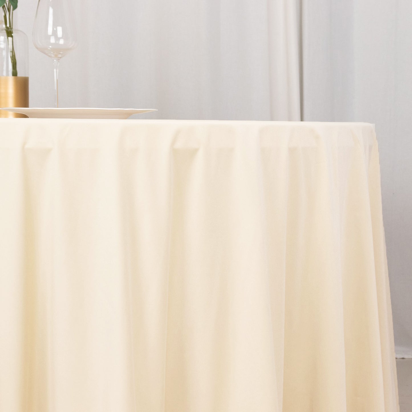 120" Beige Scuba Wrinkle Free Round Tablecloth, Seamless Scuba Polyester Tablecloth