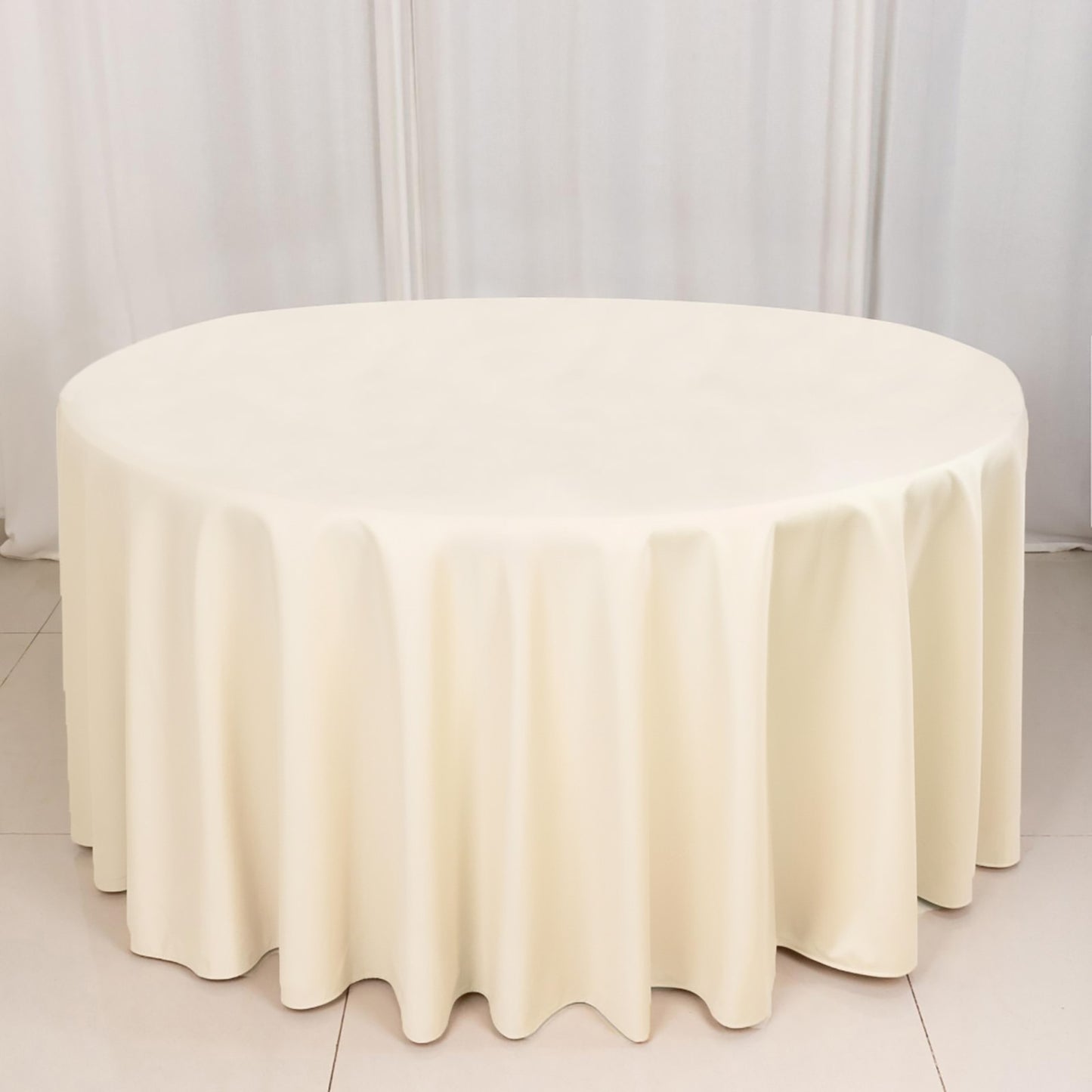 120" Beige Scuba Wrinkle Free Round Tablecloth, Seamless Scuba Polyester Tablecloth