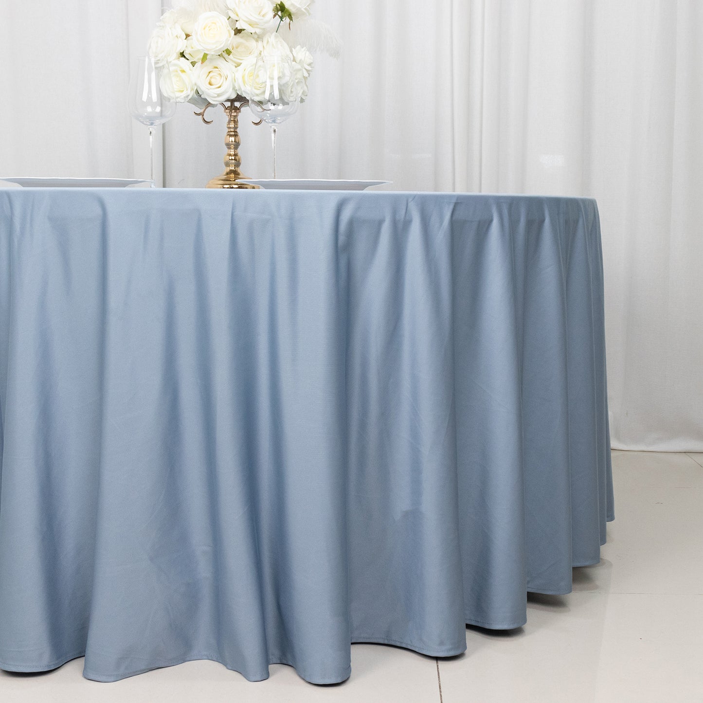 120" Dusty Blue Premium Scuba Wrinkle Free Round Tablecloth, Seamless Scuba Polyester Tablecloth