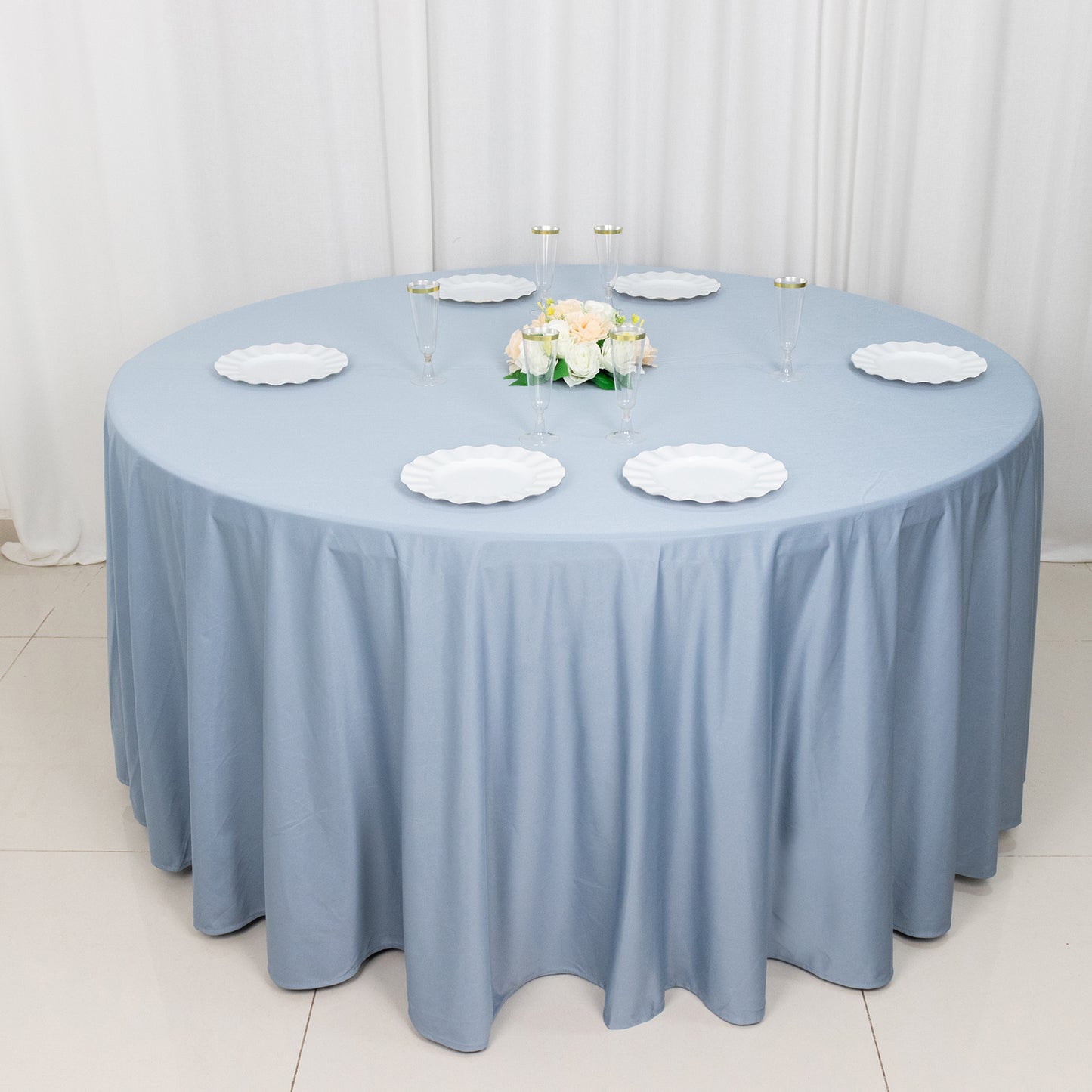 120" Dusty Blue Premium Scuba Wrinkle Free Round Tablecloth, Seamless Scuba Polyester Tablecloth