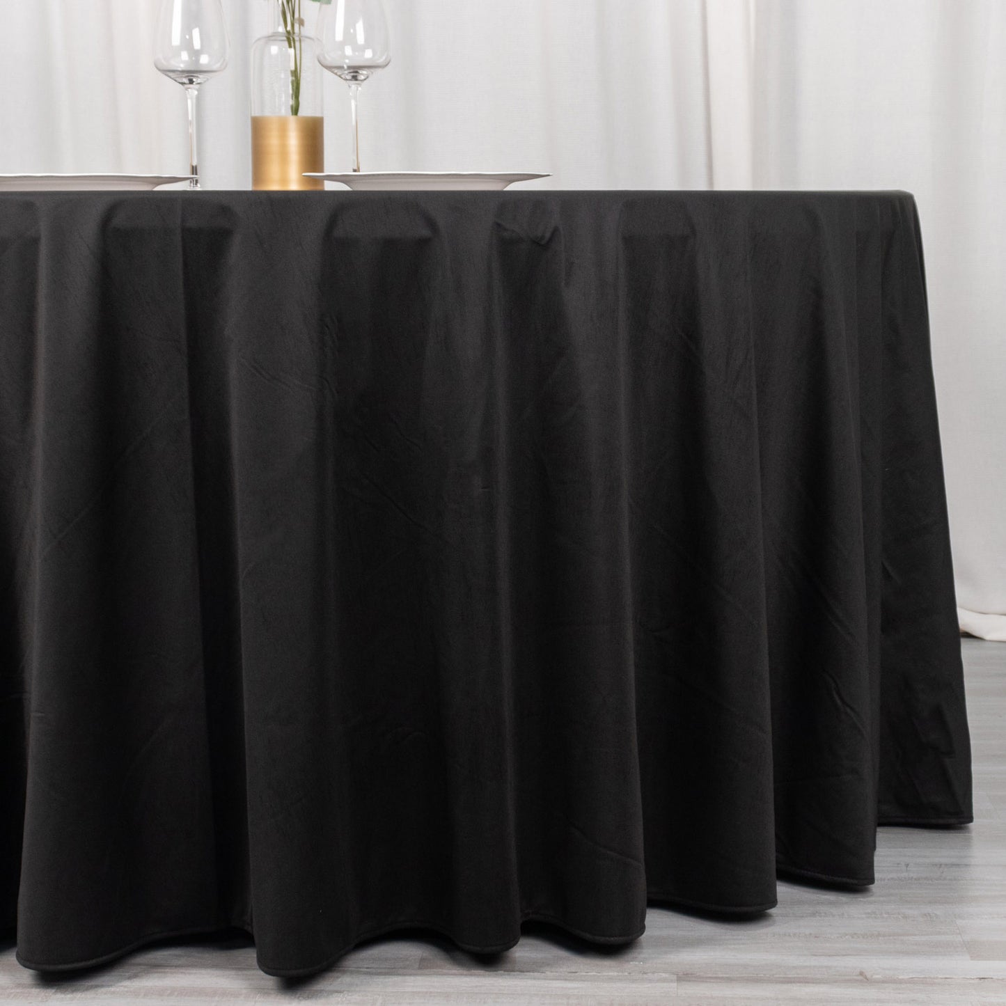 120" Black Scuba Wrinkle Free Round Tablecloth, Seamless Scuba Polyester Tablecloth