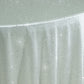 Pearl white round tablecloth with rhinestone accents, seamless and wrinkle-free.