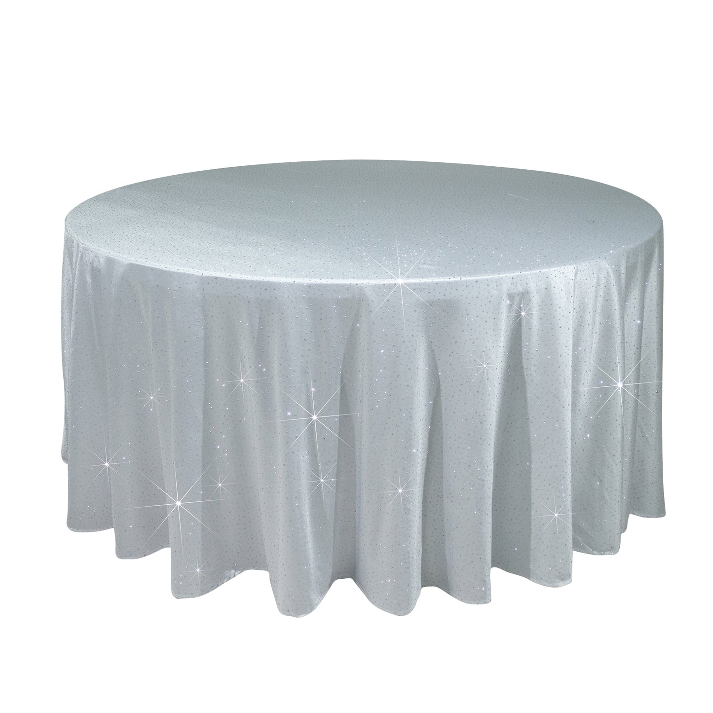 White Scuba Round Tablecloth 120″ with Rhinestone Accents, Seamless and Stain-Resistant