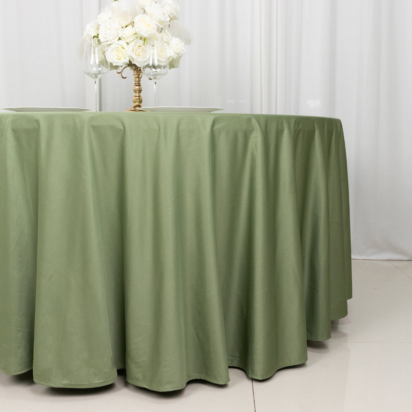 120" Dusty Sage Green Premium Scuba Wrinkle Free Round Tablecloth, Seamless Scuba Polyester Tablecloth