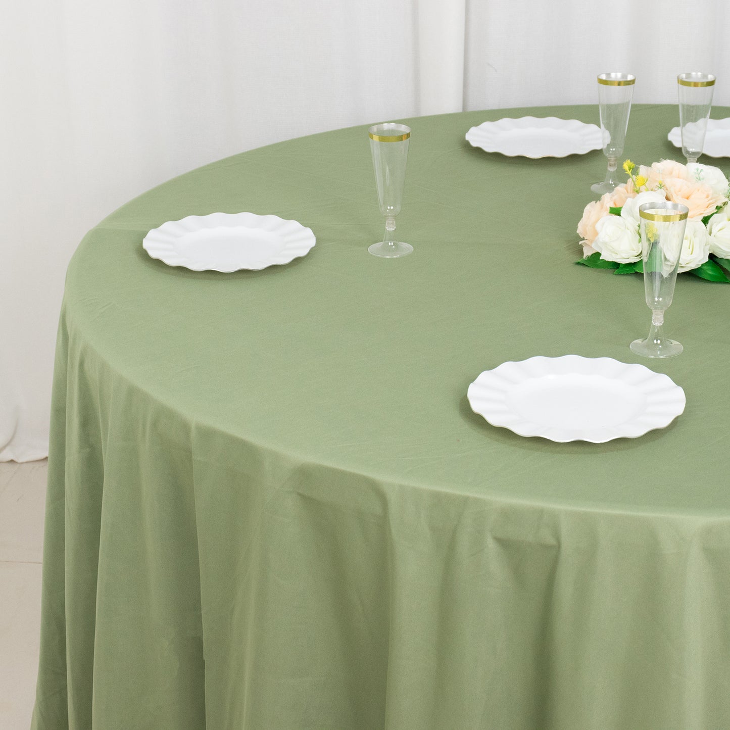 120" Dusty Sage Green Premium Scuba Wrinkle Free Round Tablecloth, Seamless Scuba Polyester Tablecloth