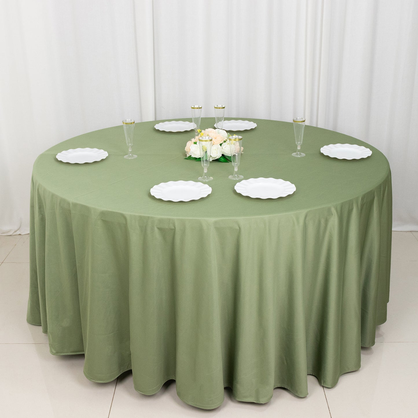 120" Dusty Sage Green Premium Scuba Wrinkle Free Round Tablecloth, Seamless Scuba Polyester Tablecloth