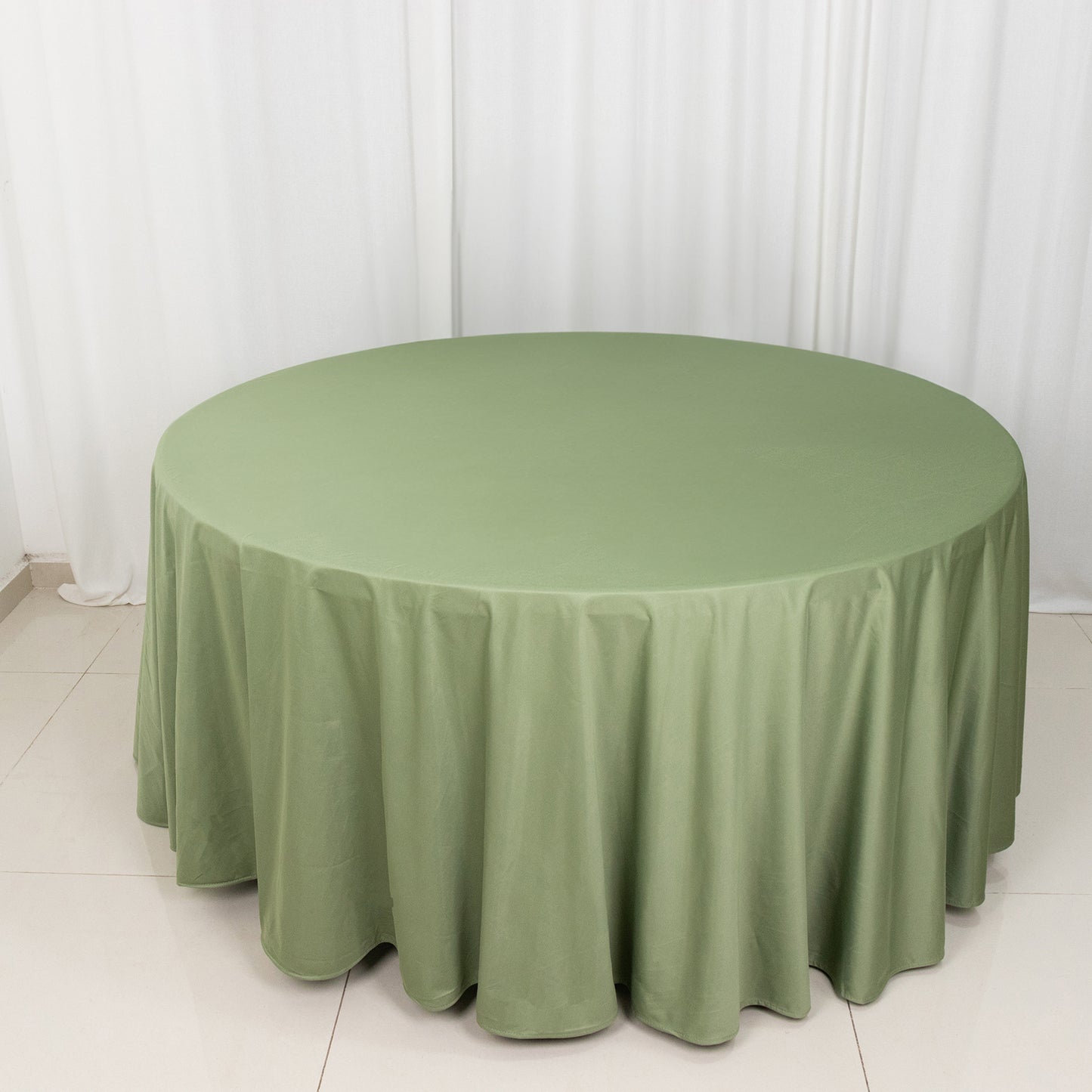 120" Dusty Sage Green Premium Scuba Wrinkle Free Round Tablecloth, Seamless Scuba Polyester Tablecloth