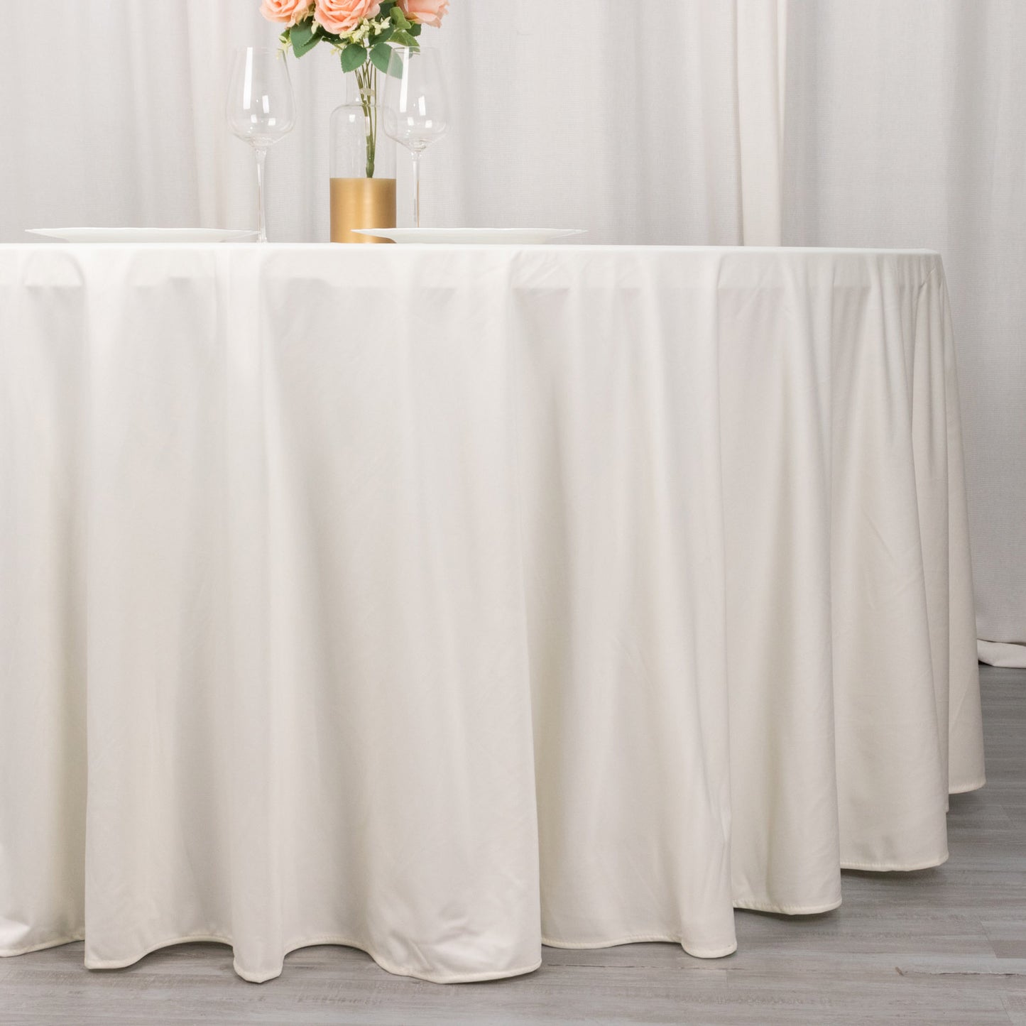 120" Ivory Scuba Wrinkle Free Round Tablecloth, Seamless Scuba Polyester Tablecloth