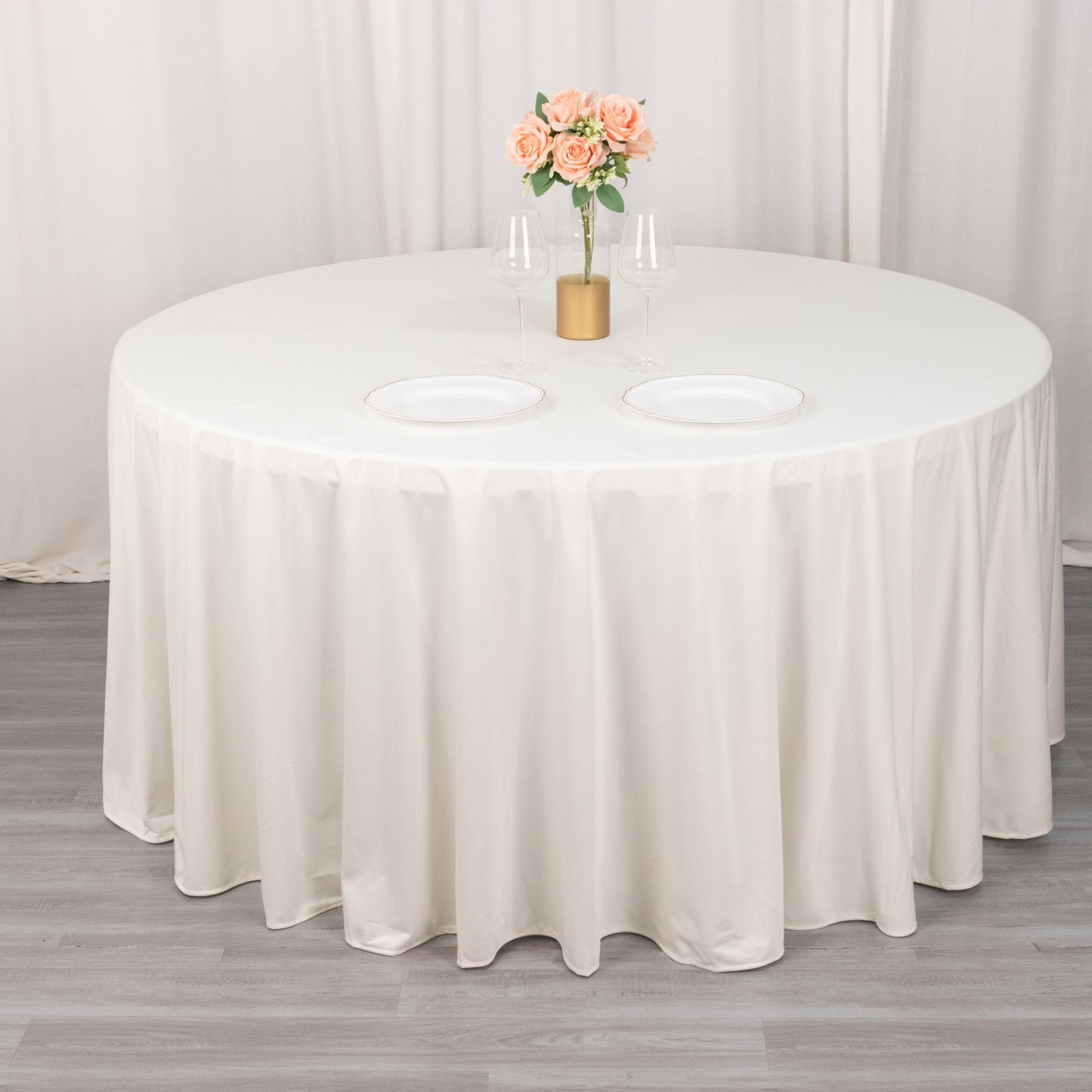 120" Ivory Scuba Wrinkle Free Round Tablecloth, Seamless Scuba Polyester Tablecloth