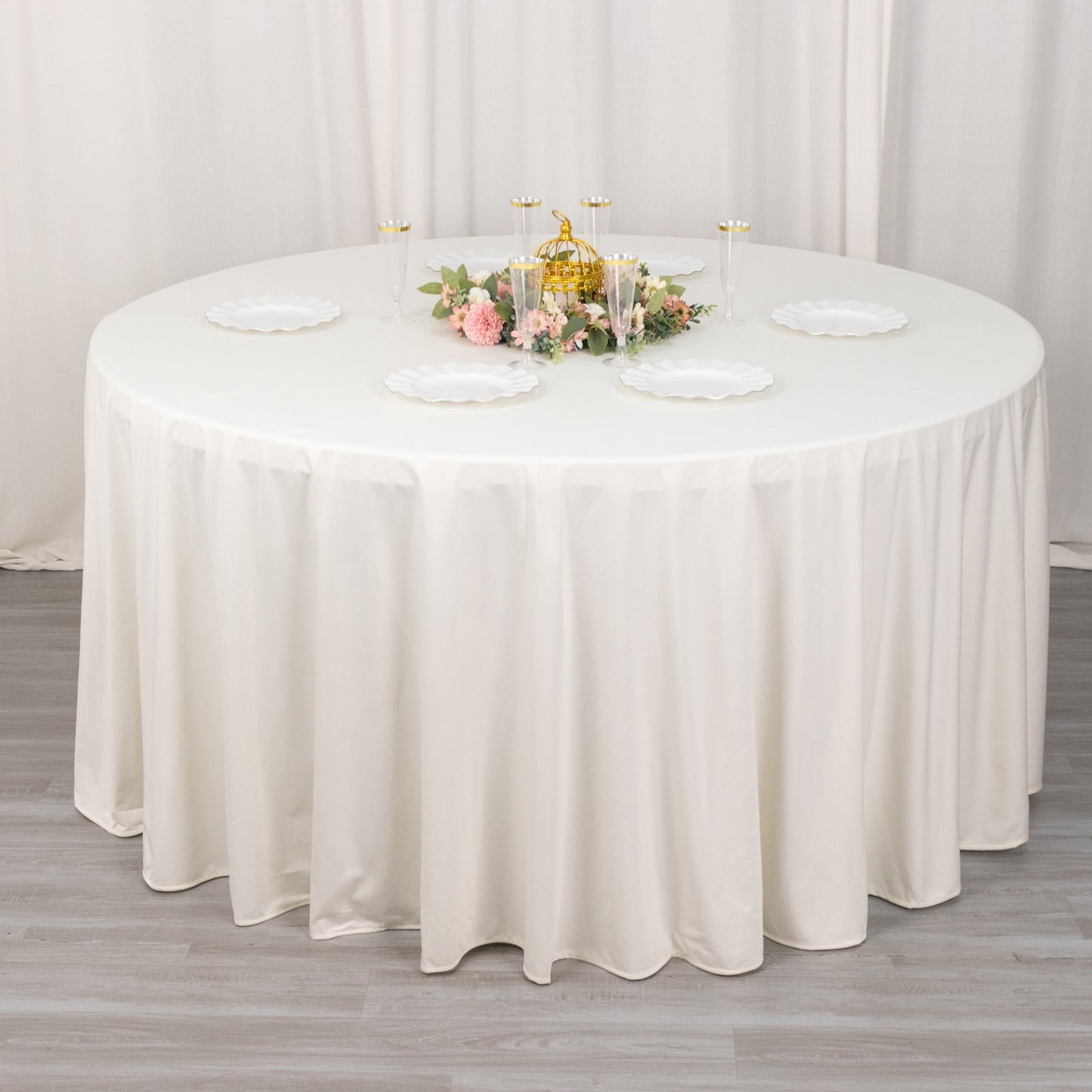 120" Ivory Scuba Wrinkle Free Round Tablecloth, Seamless Scuba Polyester Tablecloth