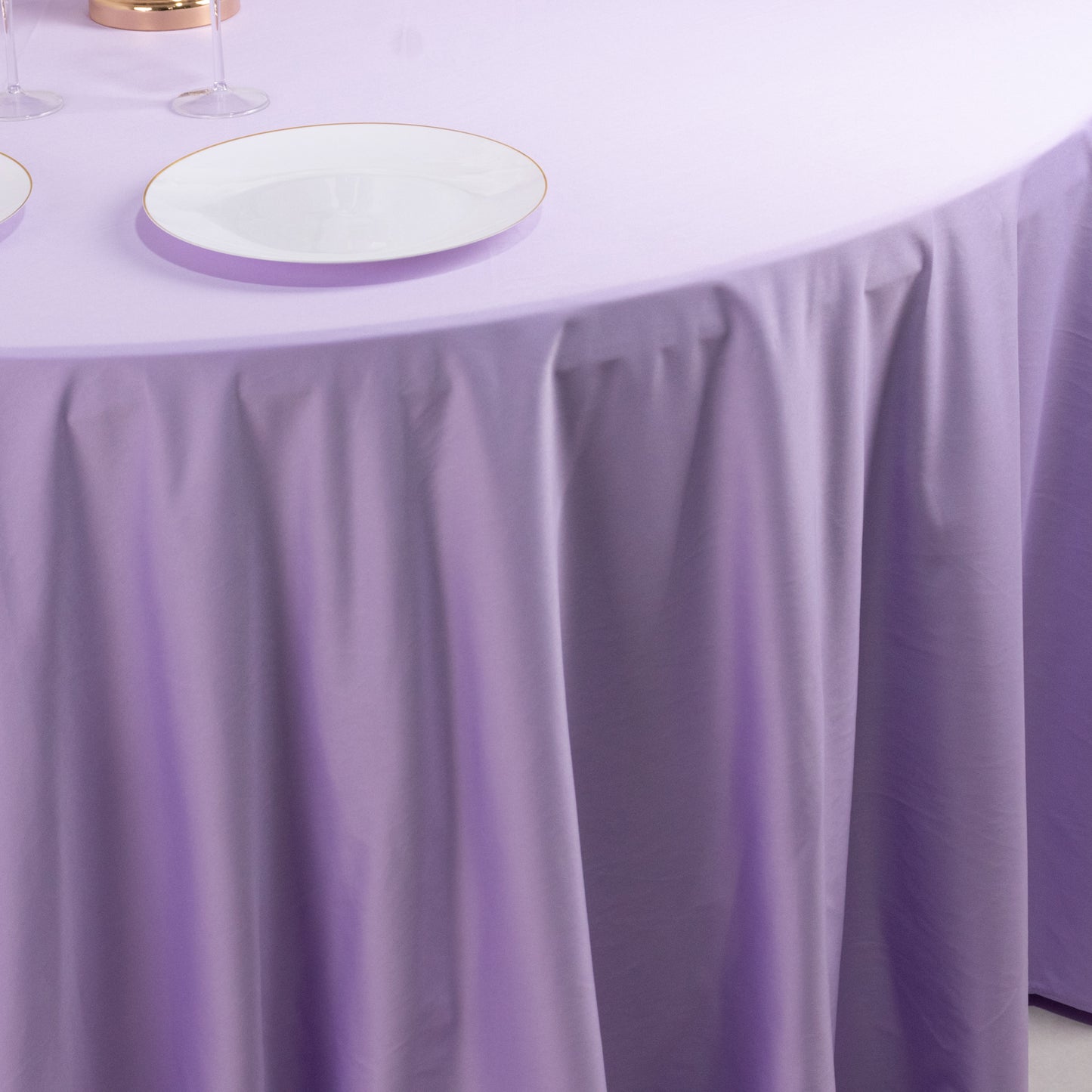 120" Lavender Scuba Wrinkle Free Round Tablecloth, Lilac Seamless Scuba Polyester Tablecloth for 5 Foot Table With Floor-Length Drop