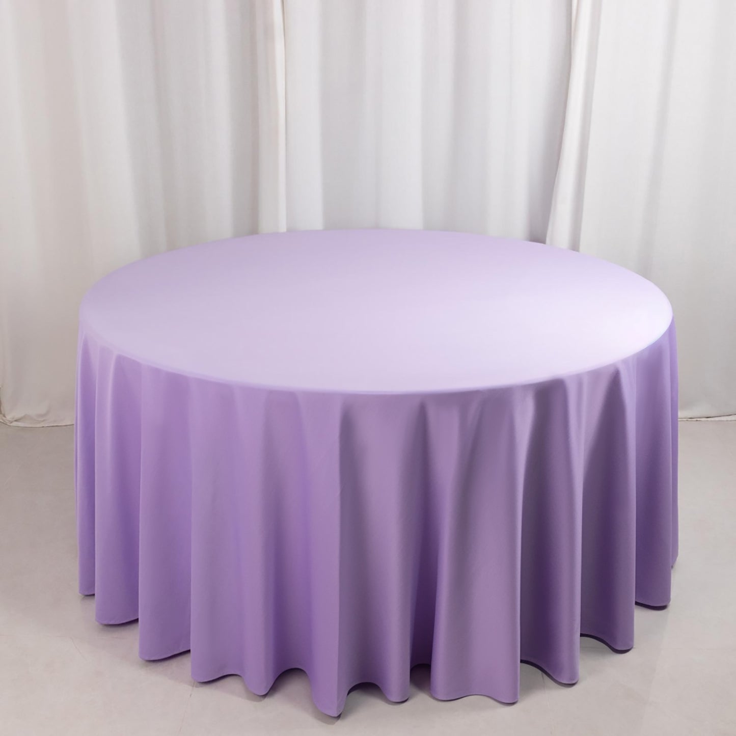 120" Lavender Scuba Wrinkle Free Round Tablecloth, Lilac Seamless Scuba Polyester Tablecloth for 5 Foot Table With Floor-Length Drop