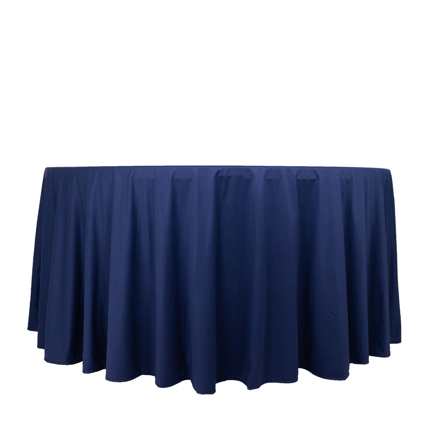 120" Navy Blue Premium Scuba Wrinkle Free Round Tablecloth, Seamless Scuba Polyester Tablecloth