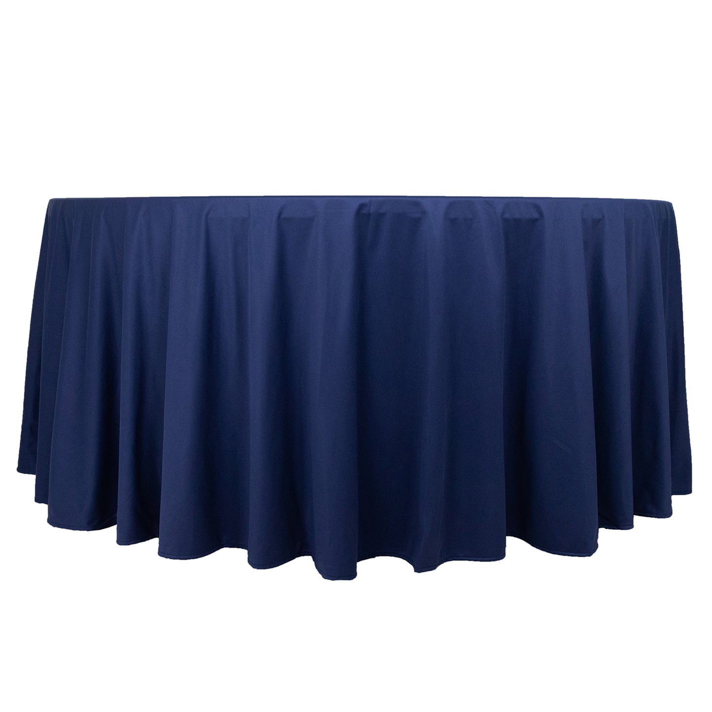 120" Navy Blue Premium Scuba Wrinkle Free Round Tablecloth, Seamless Scuba Polyester Tablecloth