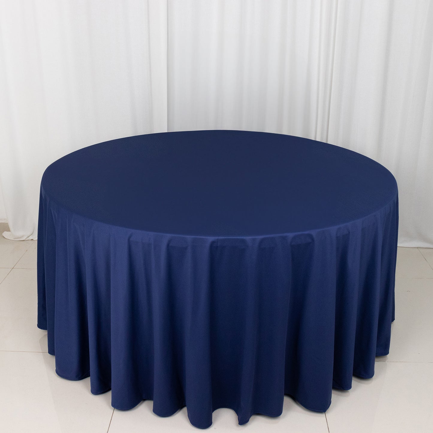 120" Navy Blue Premium Scuba Wrinkle Free Round Tablecloth, Seamless Scuba Polyester Tablecloth