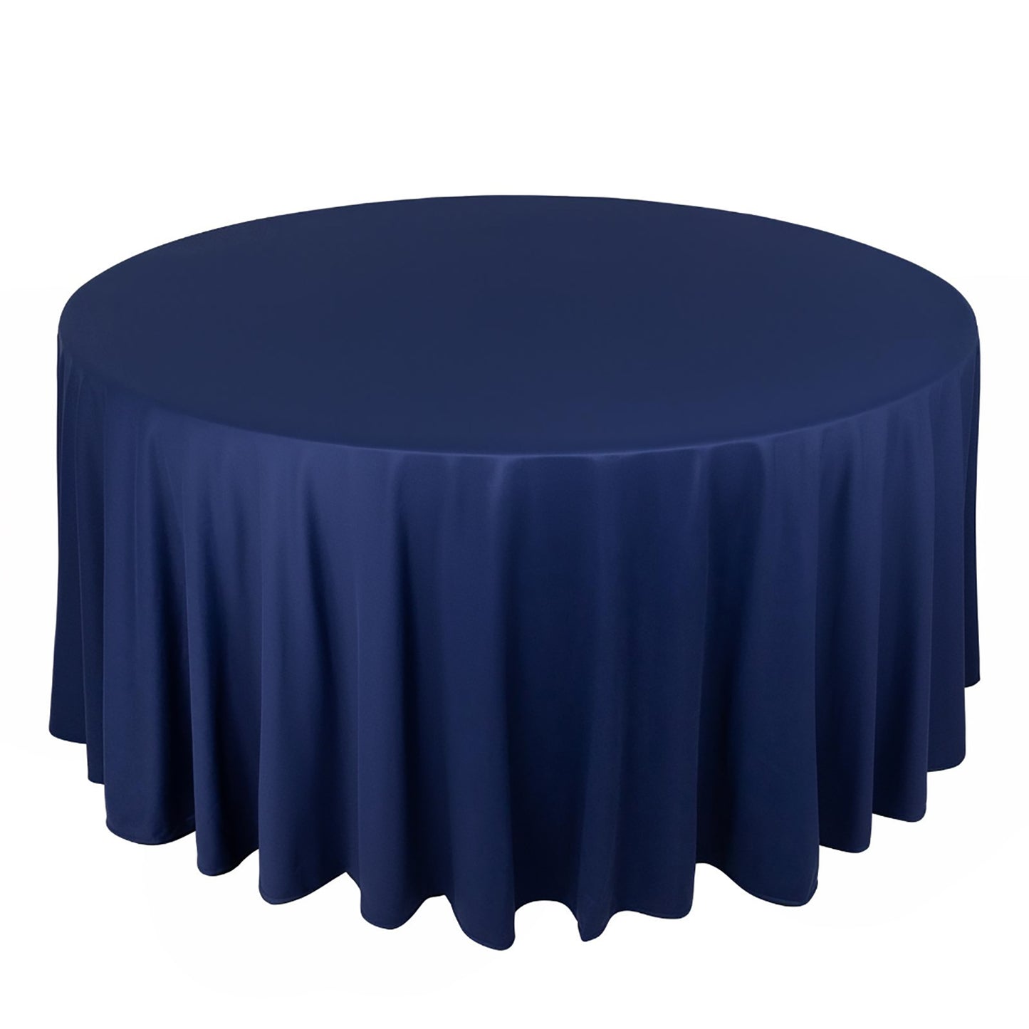 120" Navy Blue Scuba Wrinkle Free Round Tablecloth, Seamless Scuba Polyester Tablecloth