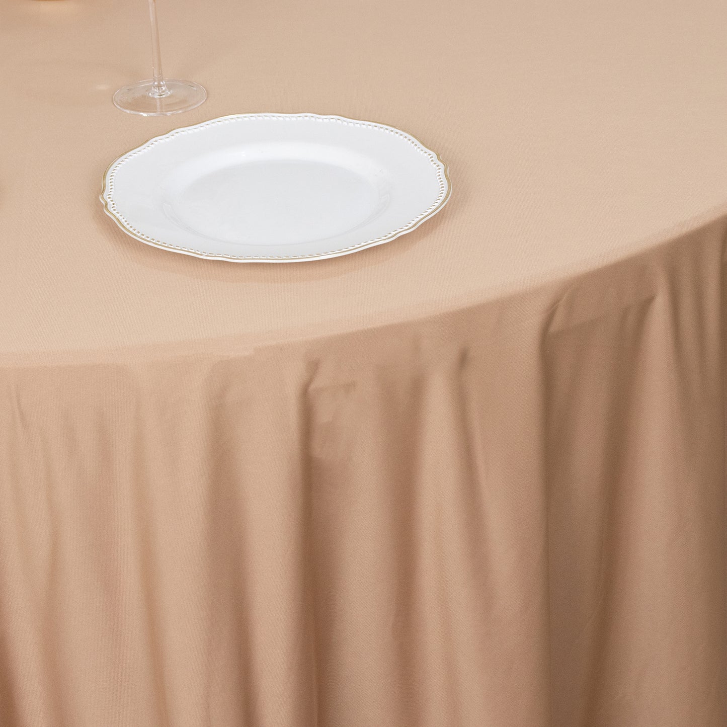 120" Nude Premium Scuba Wrinkle Free Round Tablecloth, Seamless Scuba Polyester Tablecloth