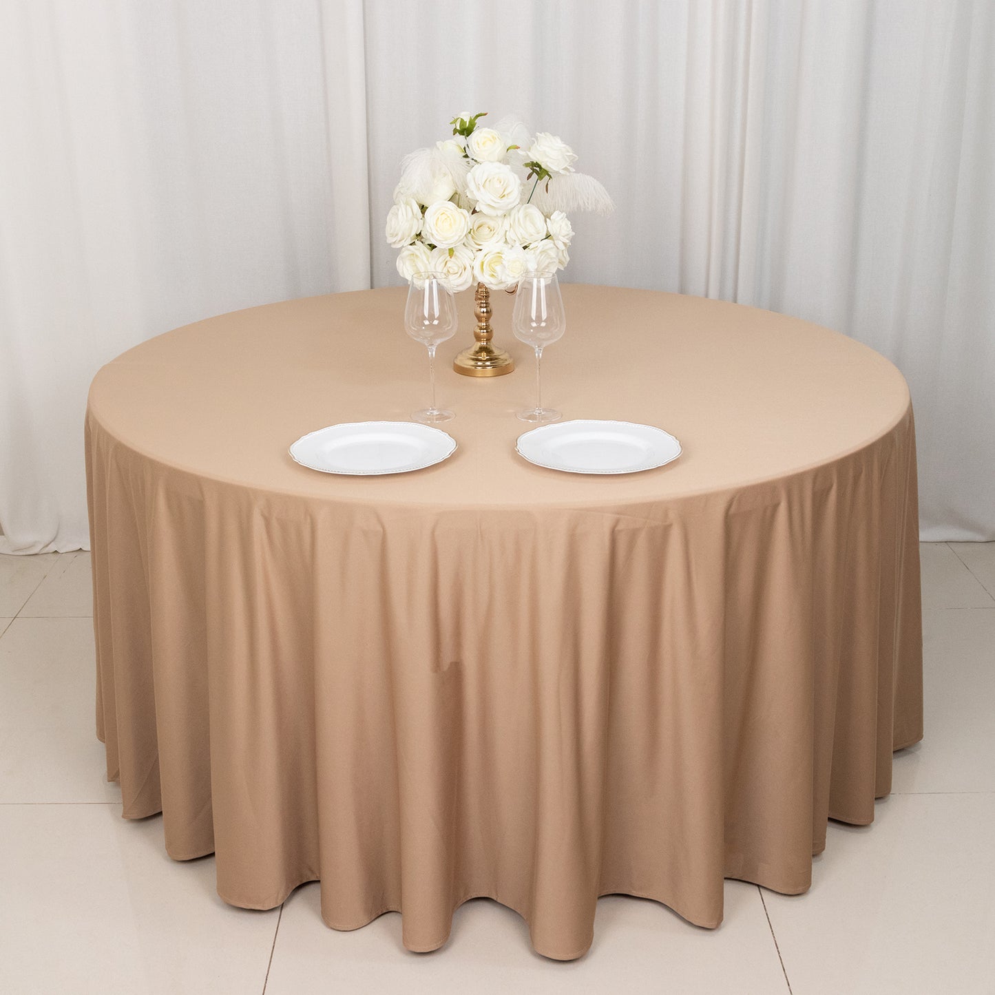 120" Nude Premium Scuba Wrinkle Free Round Tablecloth, Seamless Scuba Polyester Tablecloth