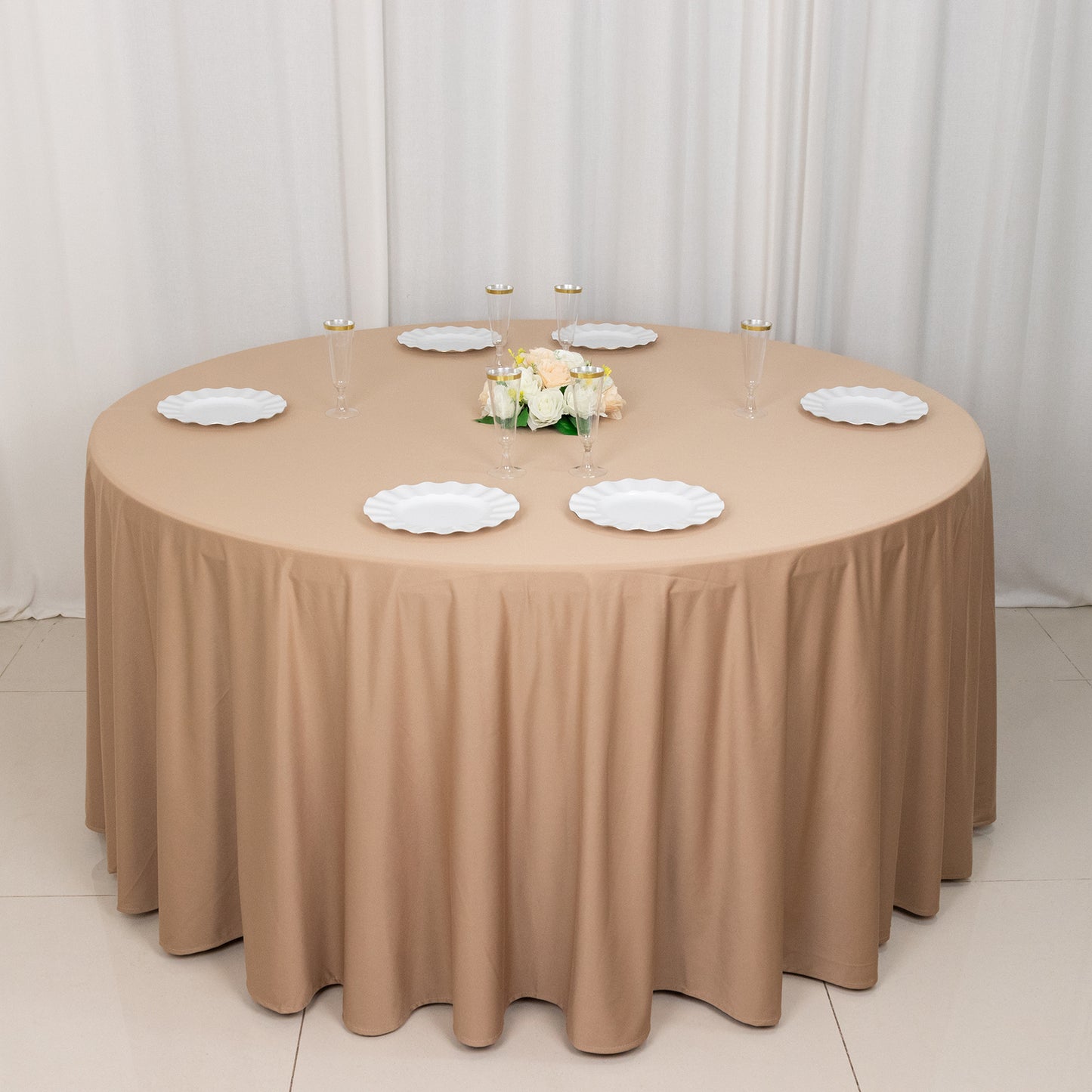 120" Nude Premium Scuba Wrinkle Free Round Tablecloth, Seamless Scuba Polyester Tablecloth