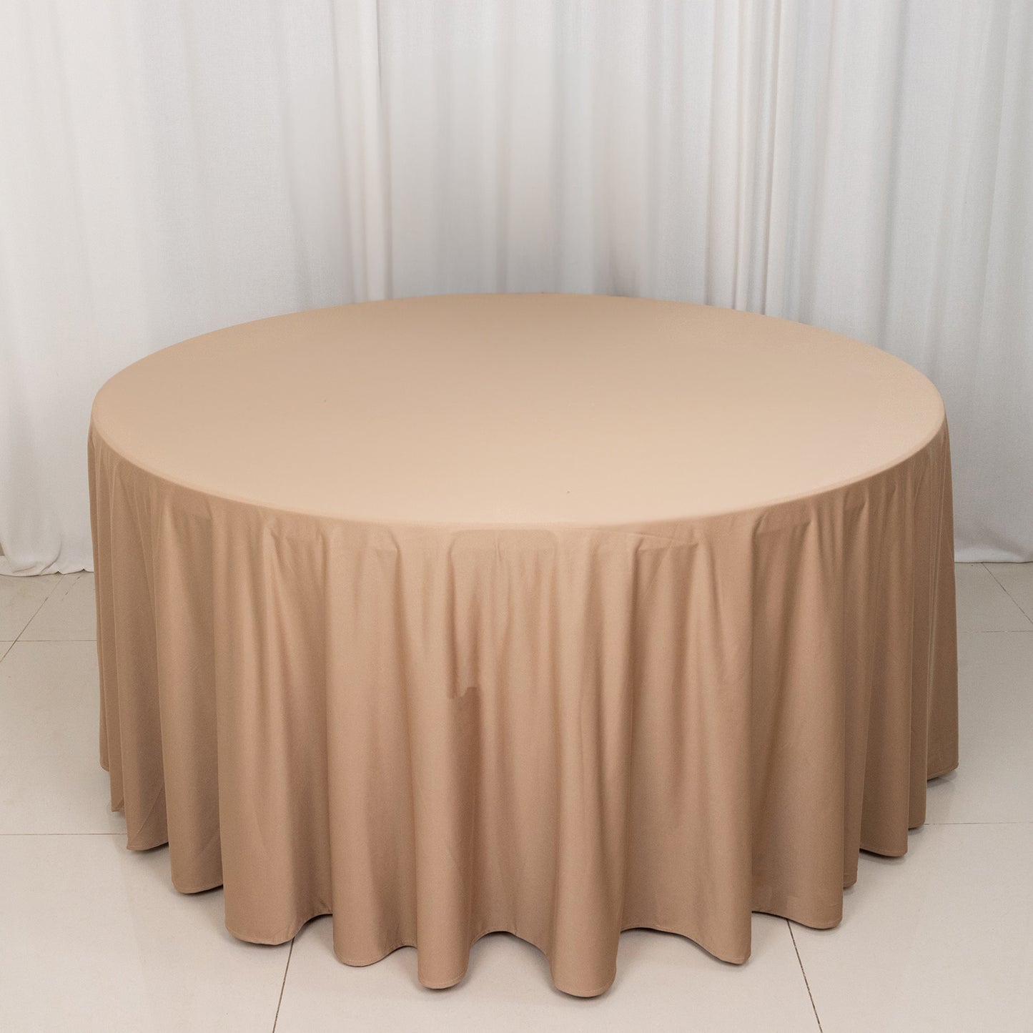 120" Nude Premium Scuba Wrinkle Free Round Tablecloth, Seamless Scuba Polyester Tablecloth