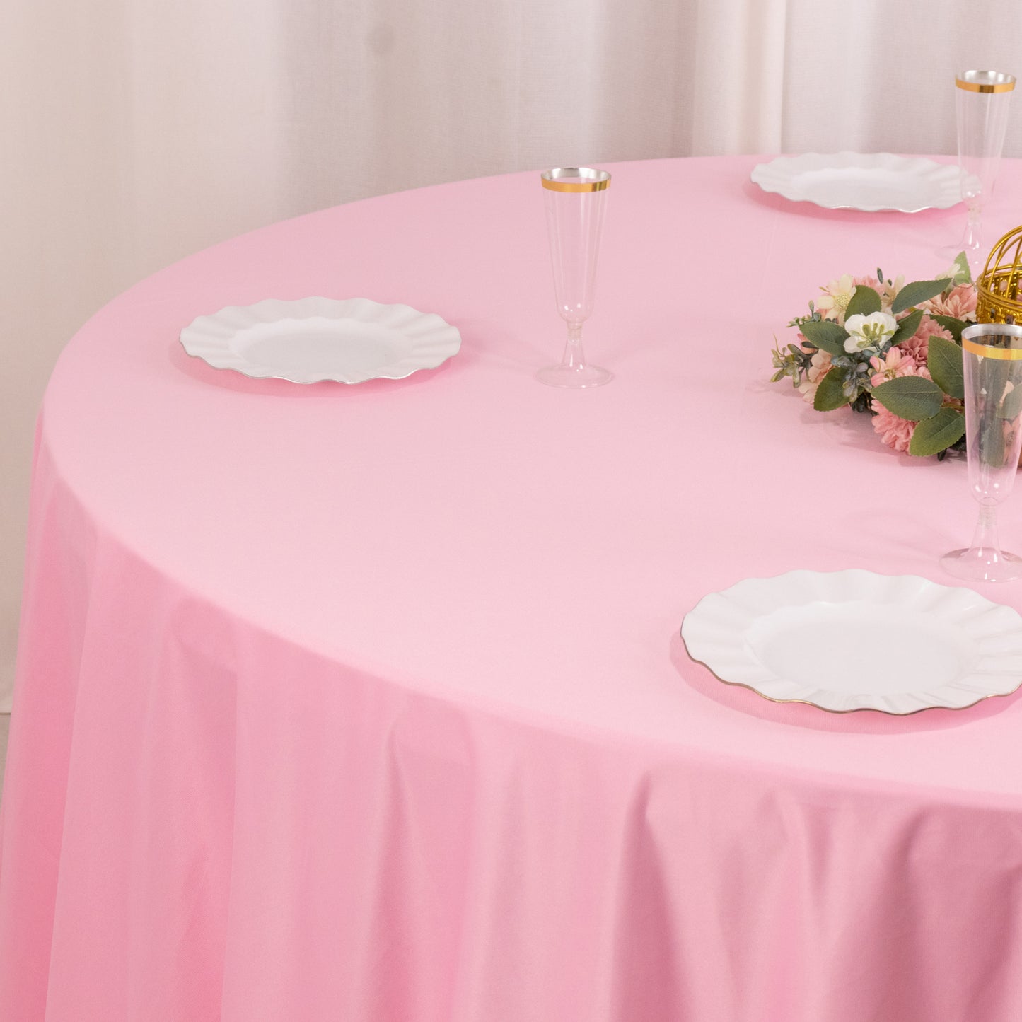 120" Pink Scuba Wrinkle Free Round Tablecloth, Seamless Scuba Polyester Tablecloth for 5 Foot Table With Floor-Length Drop