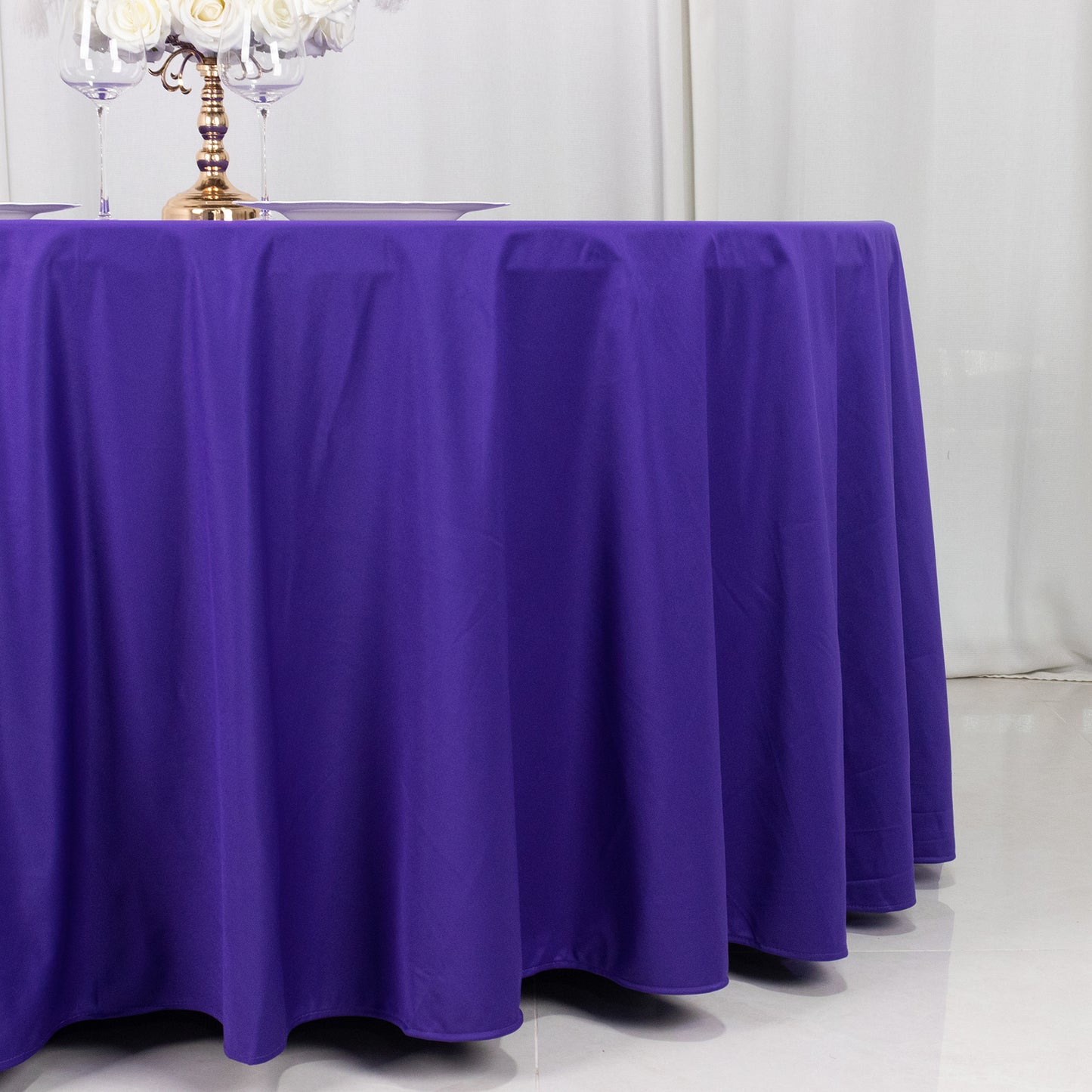 120" Purple Premium Scuba Wrinkle Free Round Tablecloth, Seamless Scuba Polyester Tablecloth