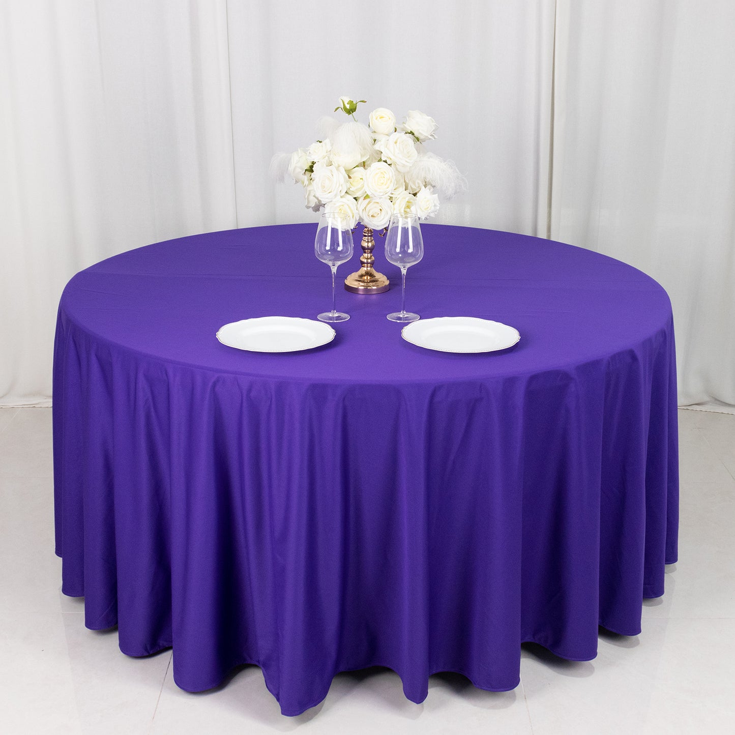 120" Purple Premium Scuba Wrinkle Free Round Tablecloth, Seamless Scuba Polyester Tablecloth