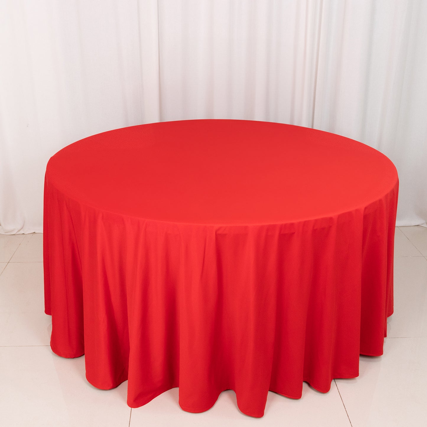 120" Red Premium Scuba Wrinkle Free Round Tablecloth, Seamless Scuba Polyester Tablecloth