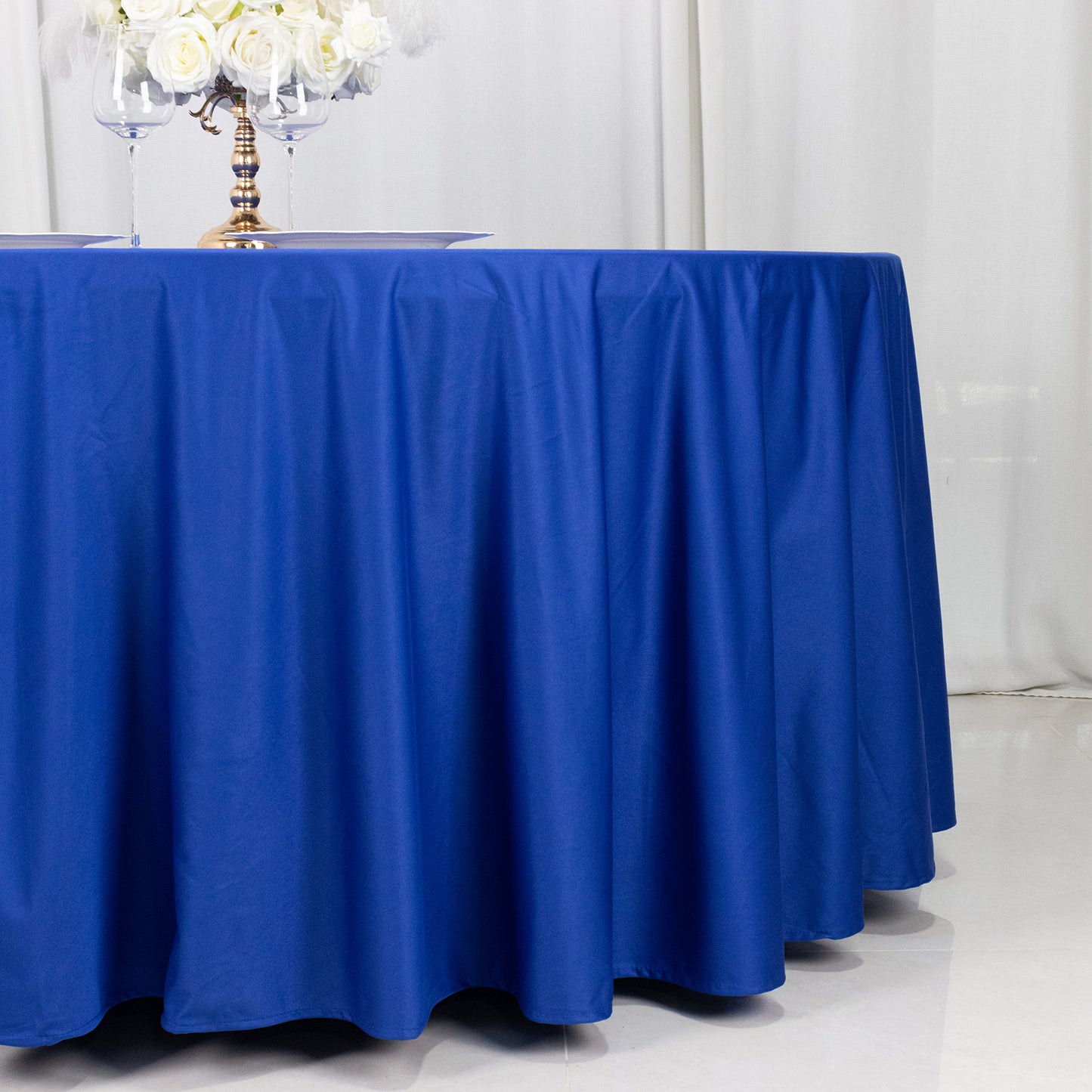 120" Royal Blue Premium Scuba Wrinkle Free Round Tablecloth, Seamless Scuba Polyester Tablecloth