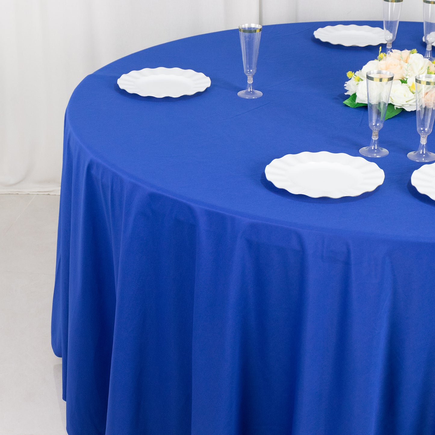 120" Royal Blue Premium Scuba Wrinkle Free Round Tablecloth, Seamless Scuba Polyester Tablecloth