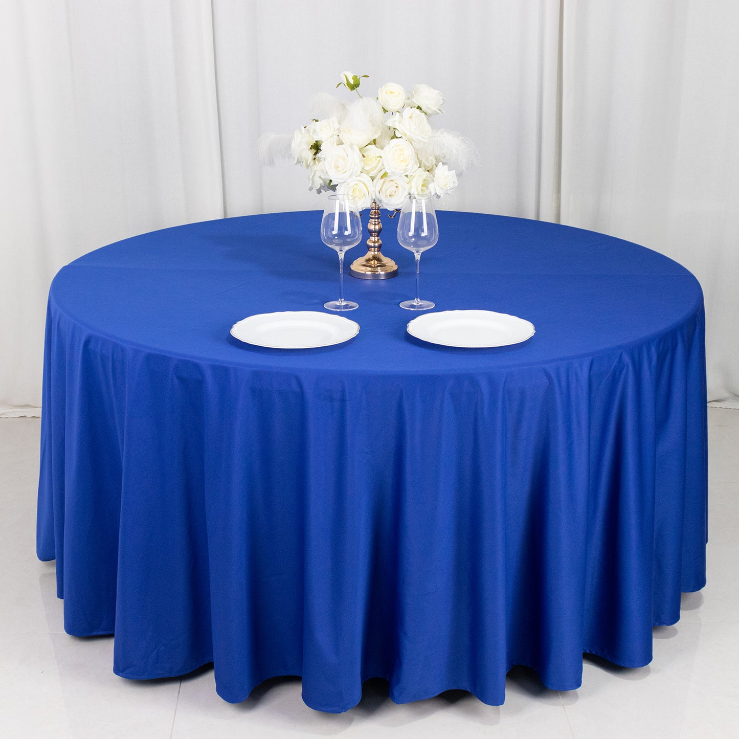 120" Royal Blue Premium Scuba Wrinkle Free Round Tablecloth, Seamless Scuba Polyester Tablecloth