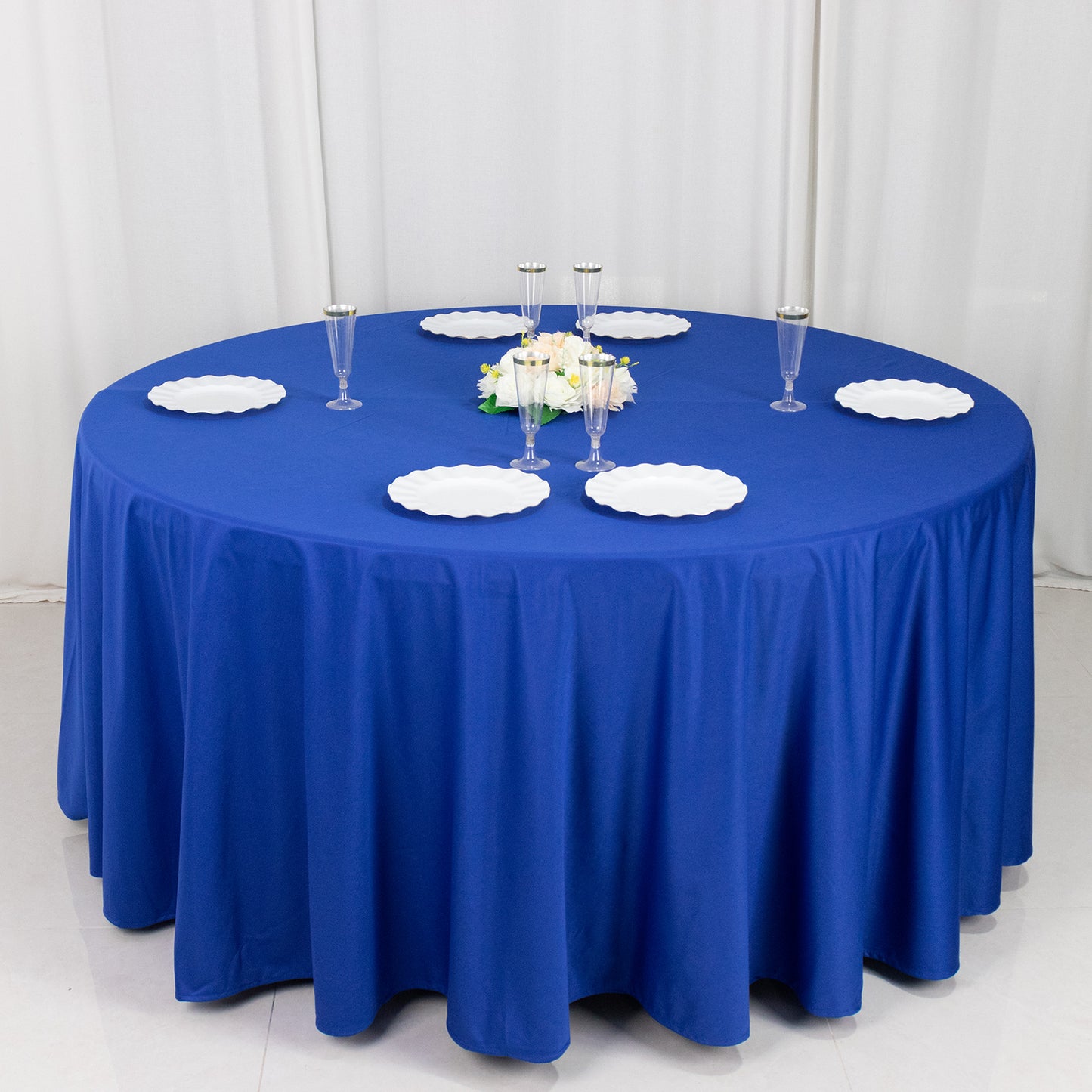 120" Royal Blue Premium Scuba Wrinkle Free Round Tablecloth, Seamless Scuba Polyester Tablecloth