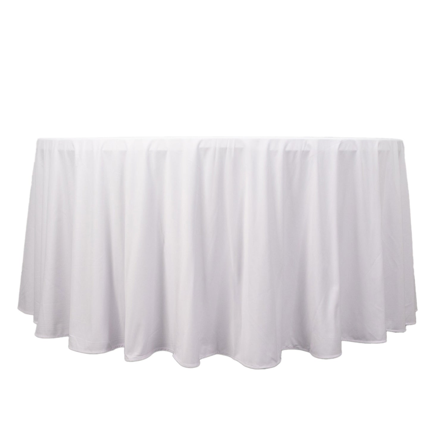 120" White Premium Scuba Wrinkle Free Round Tablecloth, Seamless Scuba Polyester Tablecloth