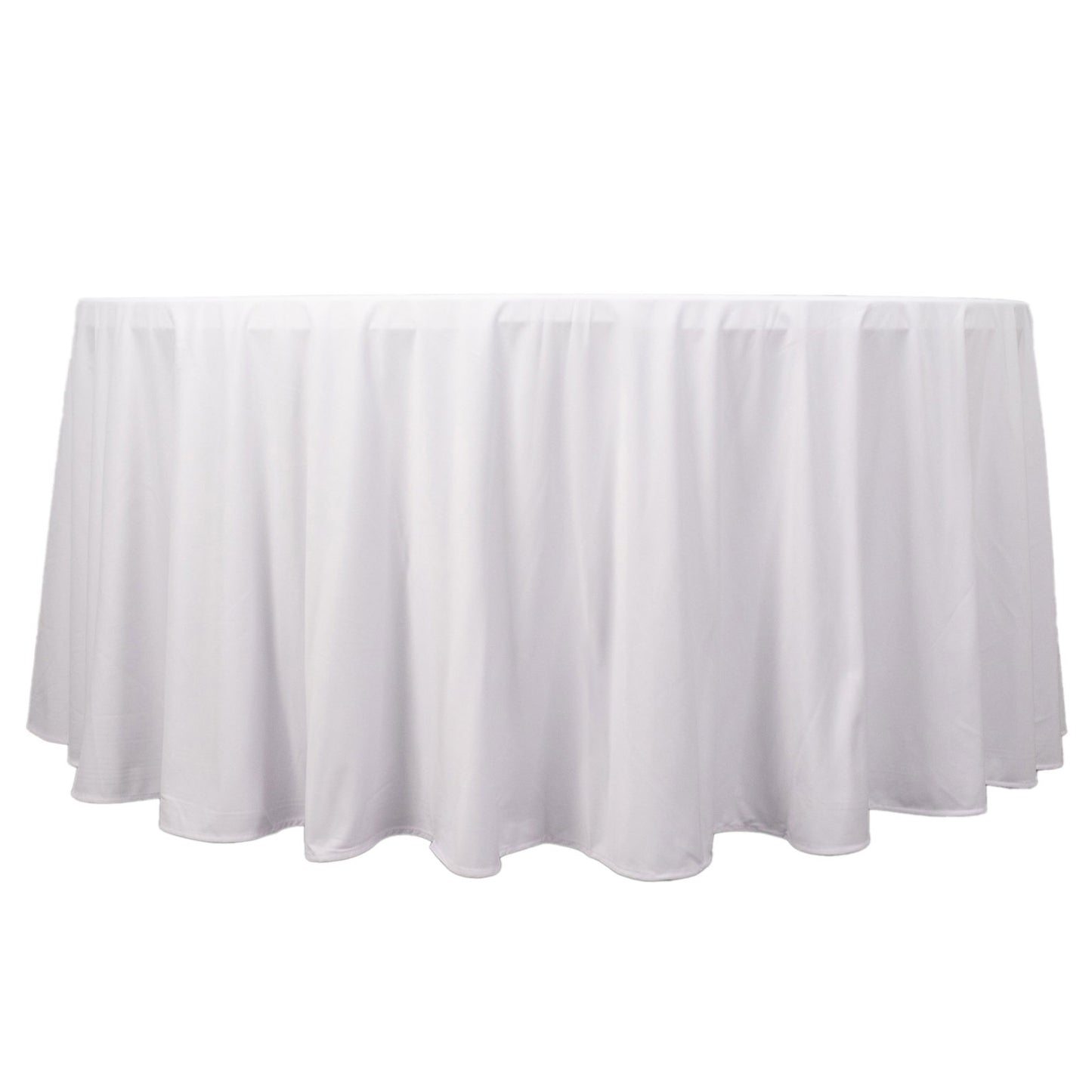 120" White Premium Scuba Wrinkle Free Round Tablecloth, Seamless Scuba Polyester Tablecloth