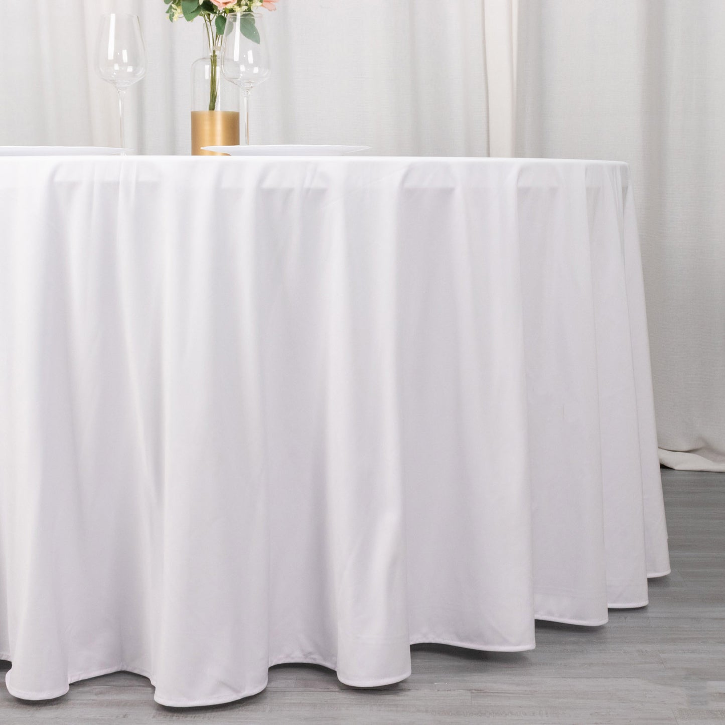 120" White Premium Scuba Wrinkle Free Round Tablecloth, Seamless Scuba Polyester Tablecloth