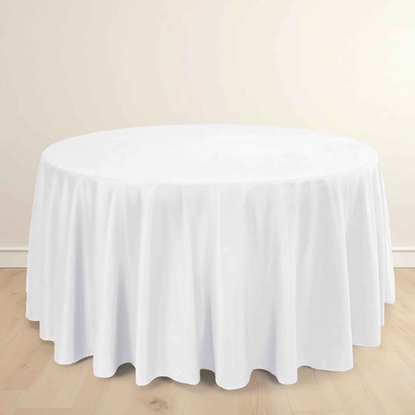 120" White Scuba Wrinkle Free Round Tablecloth, Seamless Scuba Polyester Tablecloth
