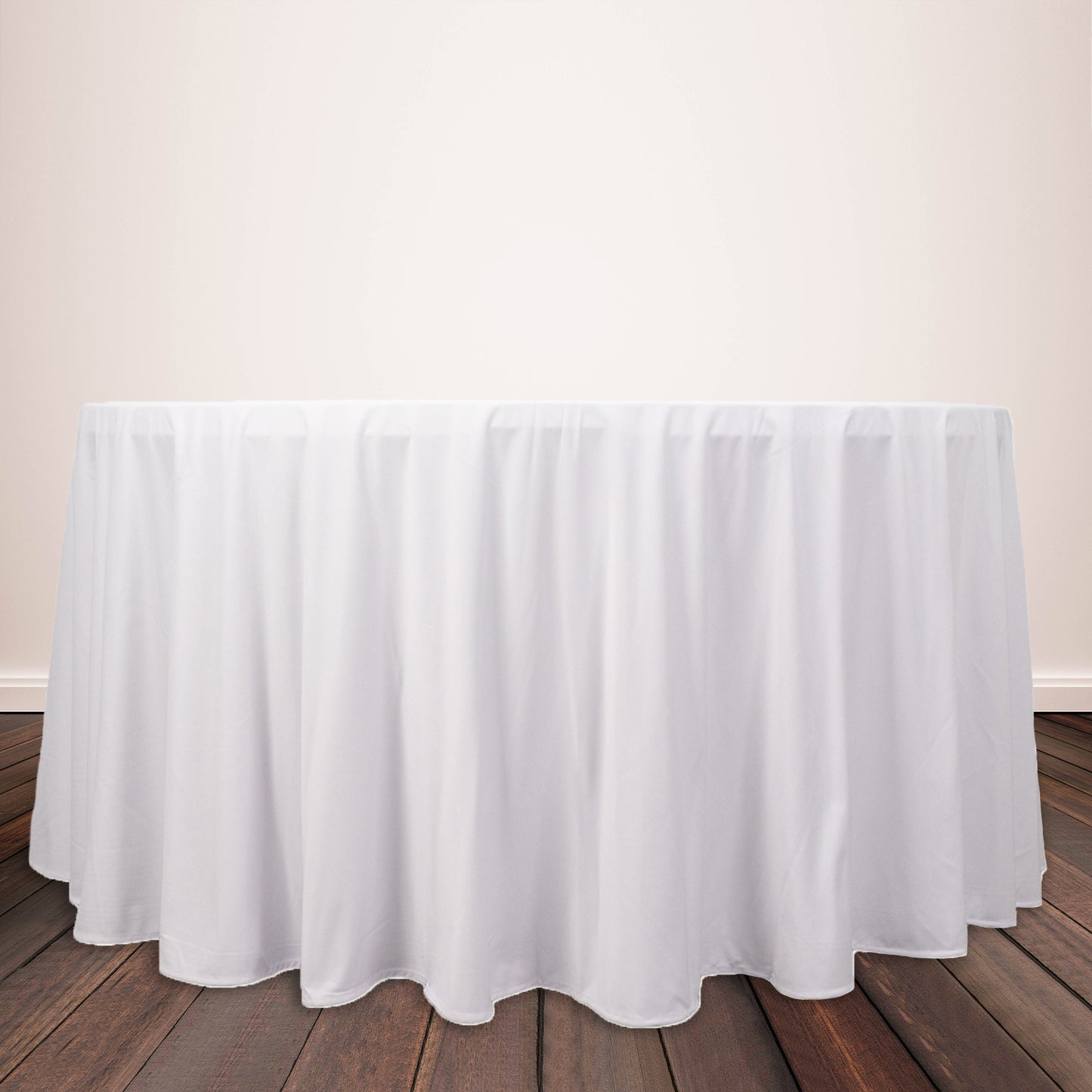 120" White Premium Scuba Wrinkle Free Round Tablecloth, Seamless Scuba Polyester Tablecloth