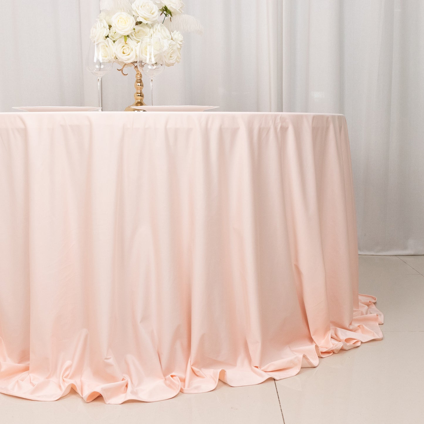 132" Blush Premium Scuba Wrinkle Free Round Tablecloth, Seamless Scuba Polyester Tablecloth