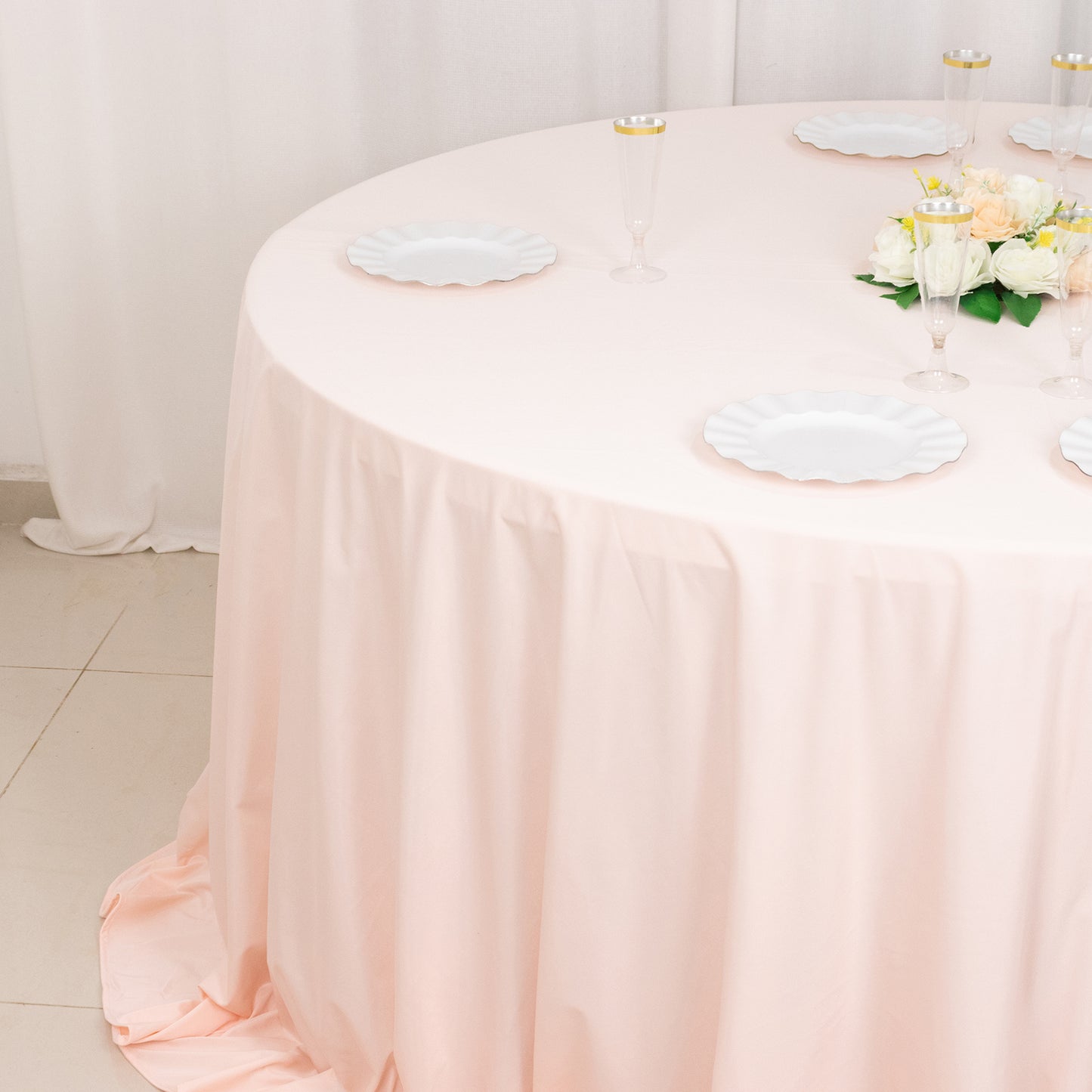 132" Blush Premium Scuba Wrinkle Free Round Tablecloth, Seamless Scuba Polyester Tablecloth