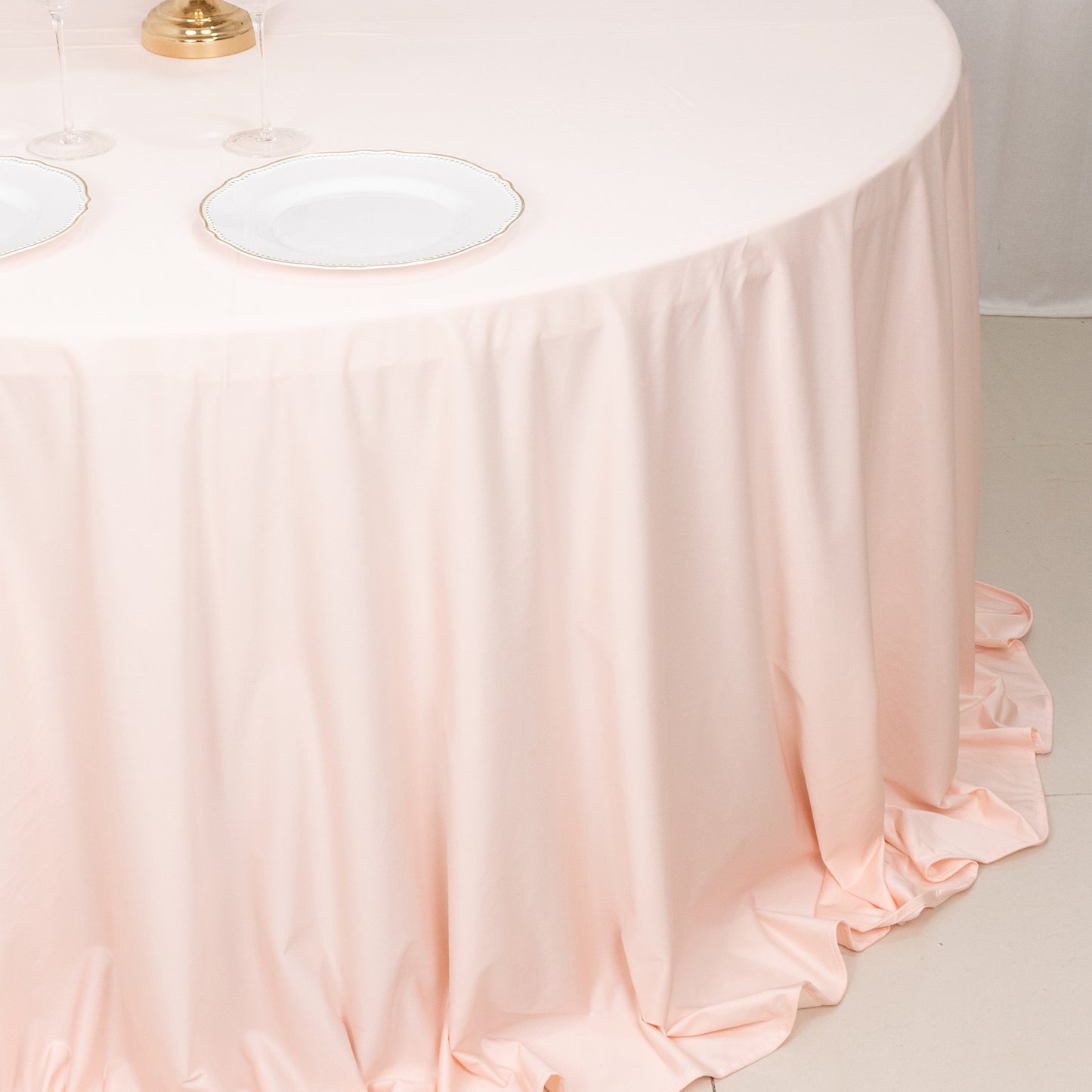 132" Blush Premium Scuba Wrinkle Free Round Tablecloth, Seamless Scuba Polyester Tablecloth